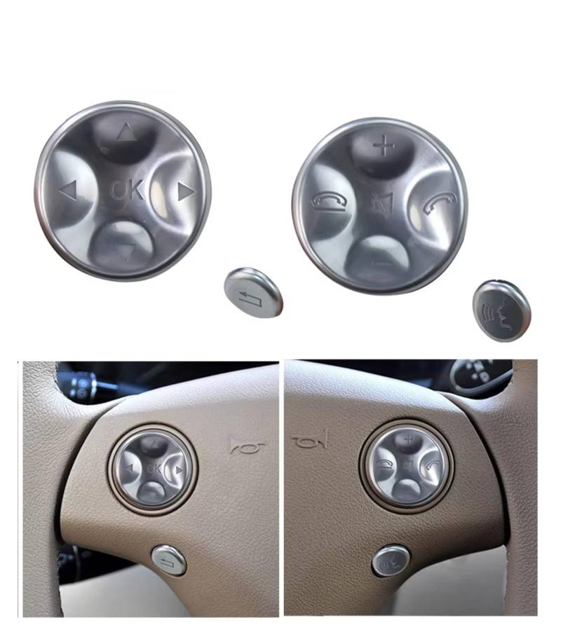 Innenzubehör Für Benz W221 S Klasse 2006-2012 Auto Lenkrad Control Schalter Push Button Abdeckung Aufkleber Trim Auto Zierleiste(A Model Silver) von IUKMRT