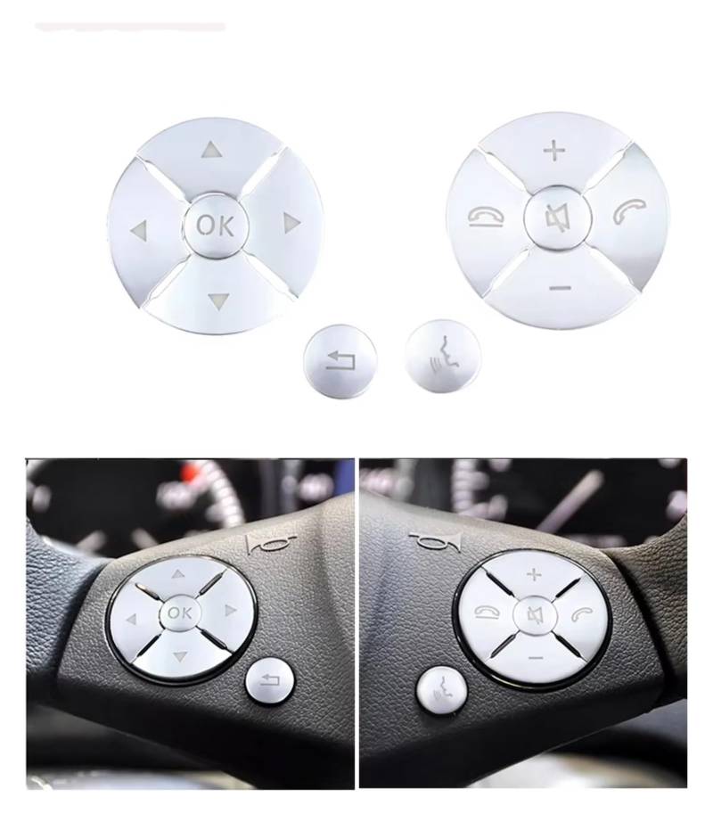 Innenzubehör Für Benz W221 S Klasse 2006-2012 Auto Lenkrad Control Schalter Push Button Abdeckung Aufkleber Trim Auto Zierleiste(B Model Silver) von IUKMRT