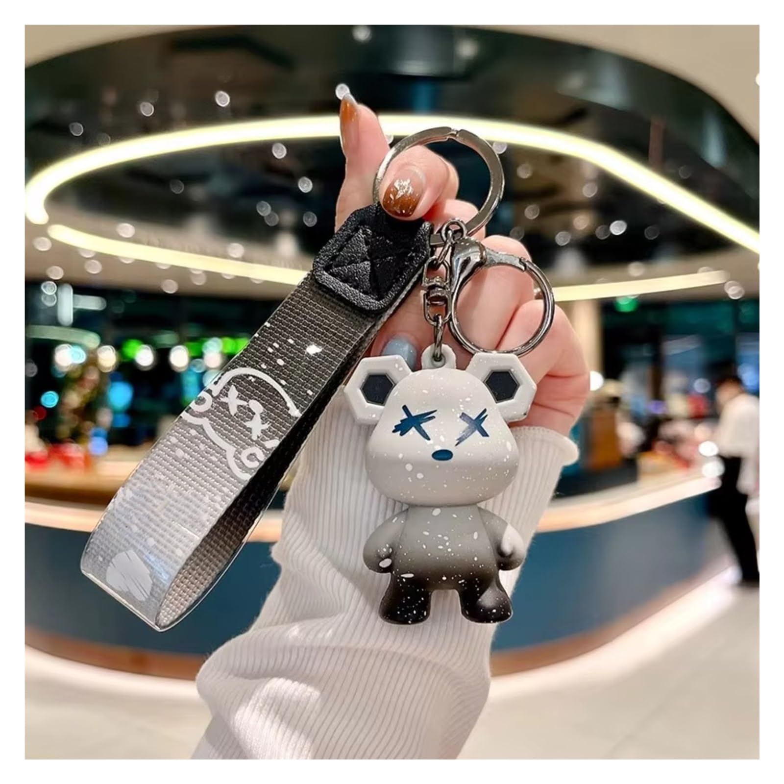 Innenzubehör Für Fiat 500 Für Ducato Für Panda 500L Für Punto Für Lancia Für Musa Auto Schlüsselanhänger Auto Schlüssel Fall Abdeckung Auto Zierleiste(Grey bear keychain) von IUKMRT