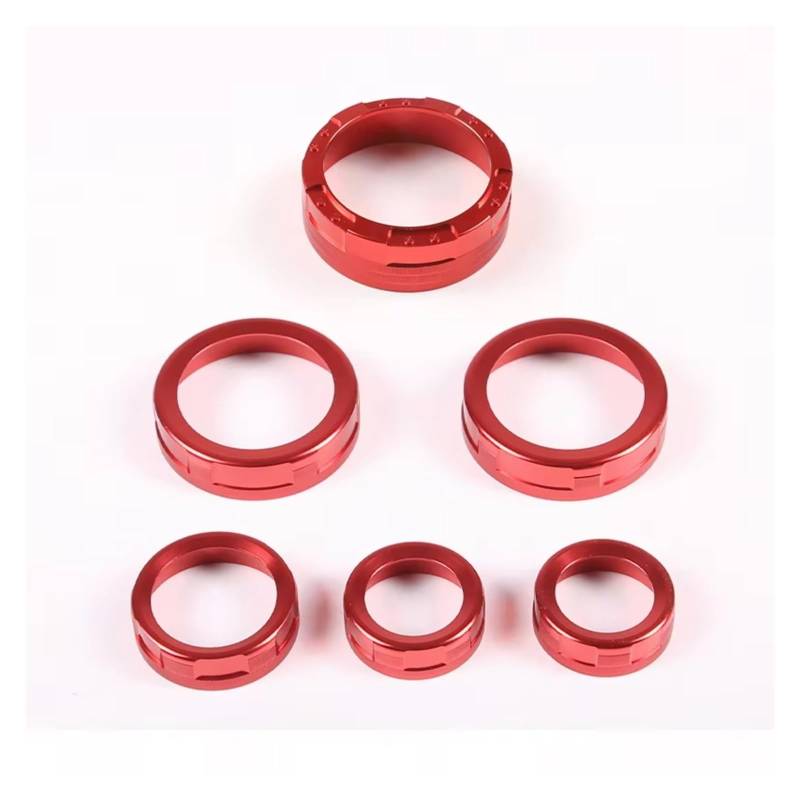 Innenzubehör Für Ford Für Maverick 2022-2024 XL Für XLT Für Kit 5 stücke Aluminium Center Konsole Volumen Knopf Ring abdeckung Auto Zierleiste(Red 6PCS) von IUKMRT