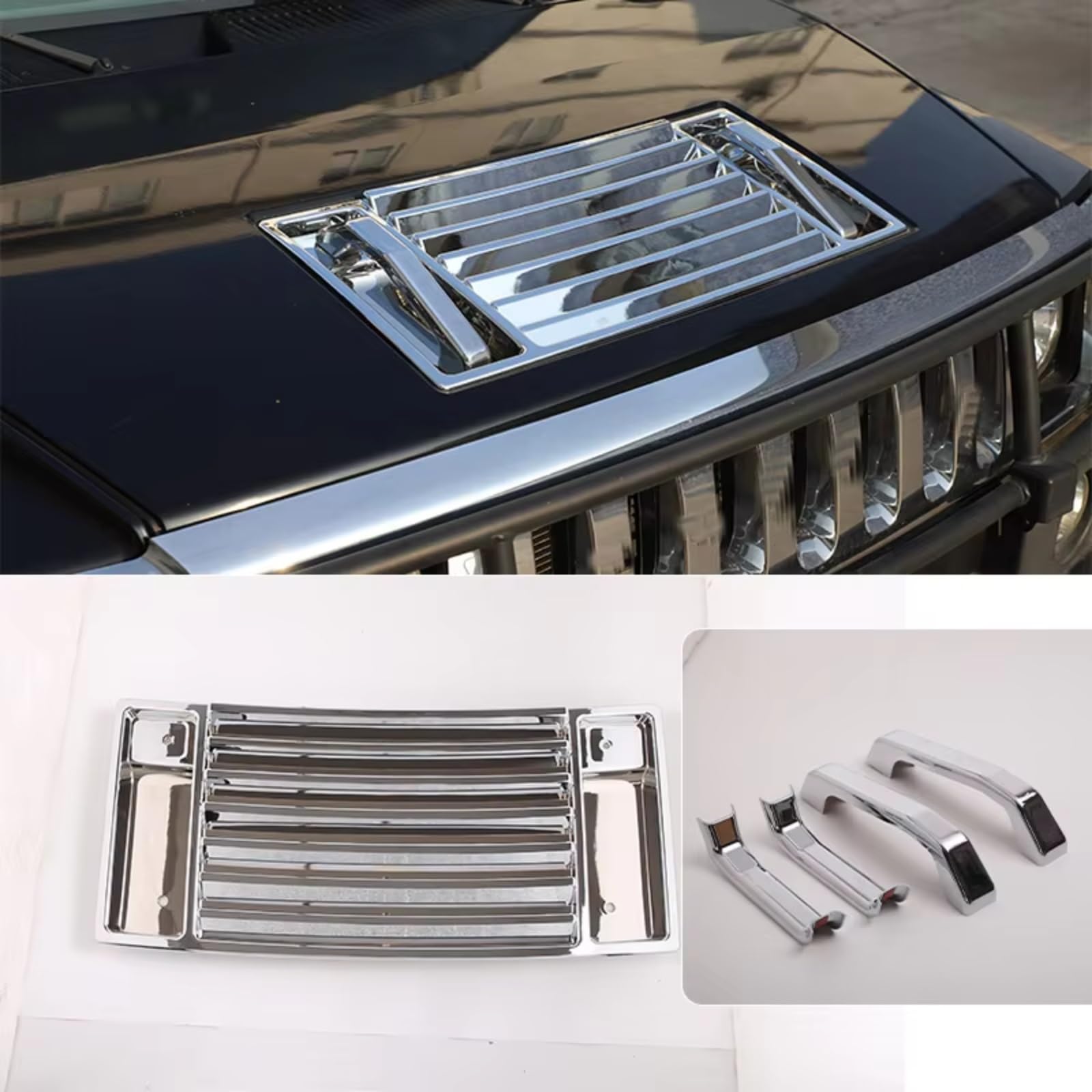 Innenzubehör Für Hummer H2 2003-2009 ABS Chrom Haube Deck Vent Panel Griff Abdeckungen Trim Auto Zierleiste(Silver-5pcs) von IUKMRT