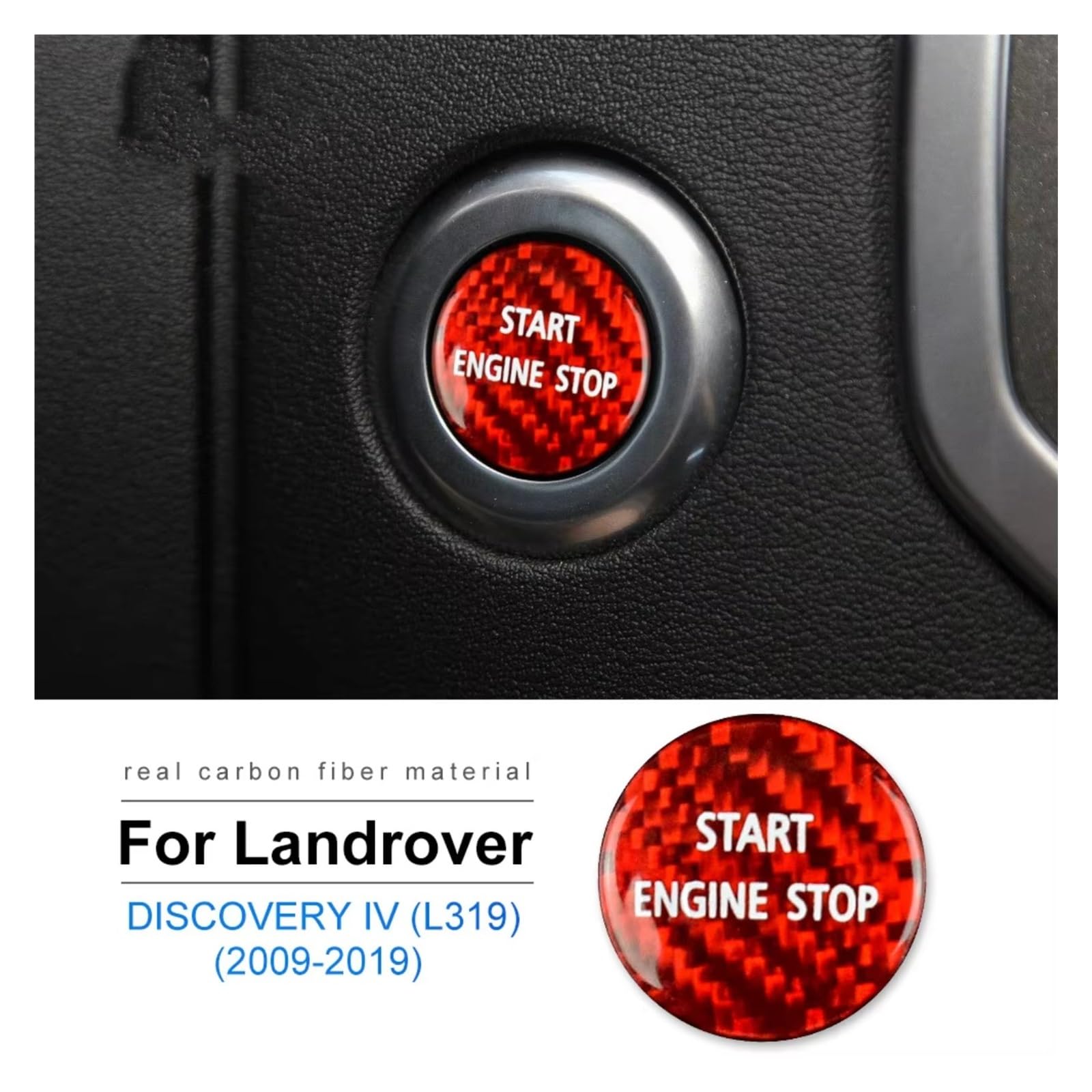 Innenzubehör Für Land Für Rover Für Discovery 4 2009-2019 Motor-Start-Stopp-Taste Aufkleber Hartkohlefaser Auto Zierleiste(Red Carbon) von IUKMRT