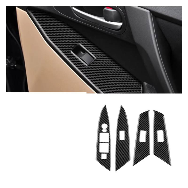 Innenzubehör Für Mazda 3 2010-2013 Trim Innen Carbon Faser Auto Tür Fensterheber Schalter Taste Panel Aufkleber Auto Zierleiste(Black Carbon) von IUKMRT