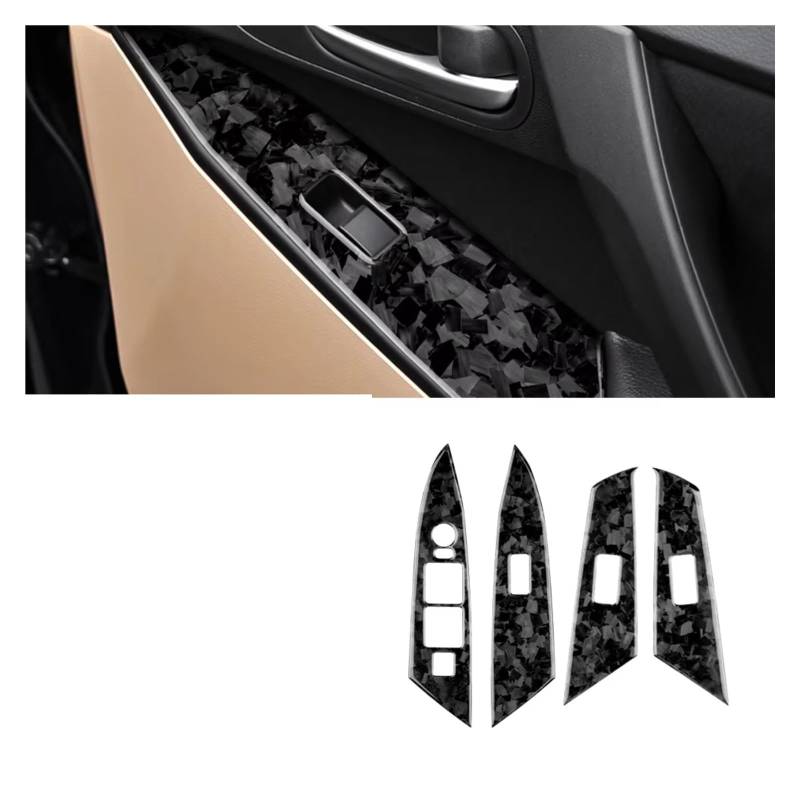 Innenzubehör Für Mazda 3 2010-2013 Trim Innen Carbon Faser Auto Tür Fensterheber Schalter Taste Panel Aufkleber Auto Zierleiste(Forged Carbon) von IUKMRT