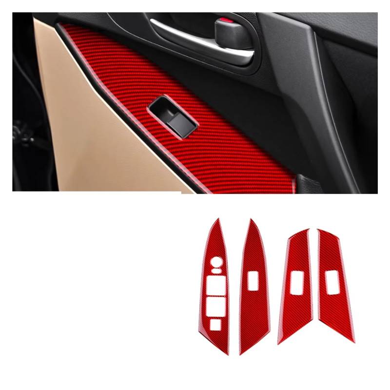 Innenzubehör Für Mazda 3 2010-2013 Trim Innen Carbon Faser Auto Tür Fensterheber Schalter Taste Panel Aufkleber Auto Zierleiste(Red Carbon) von IUKMRT