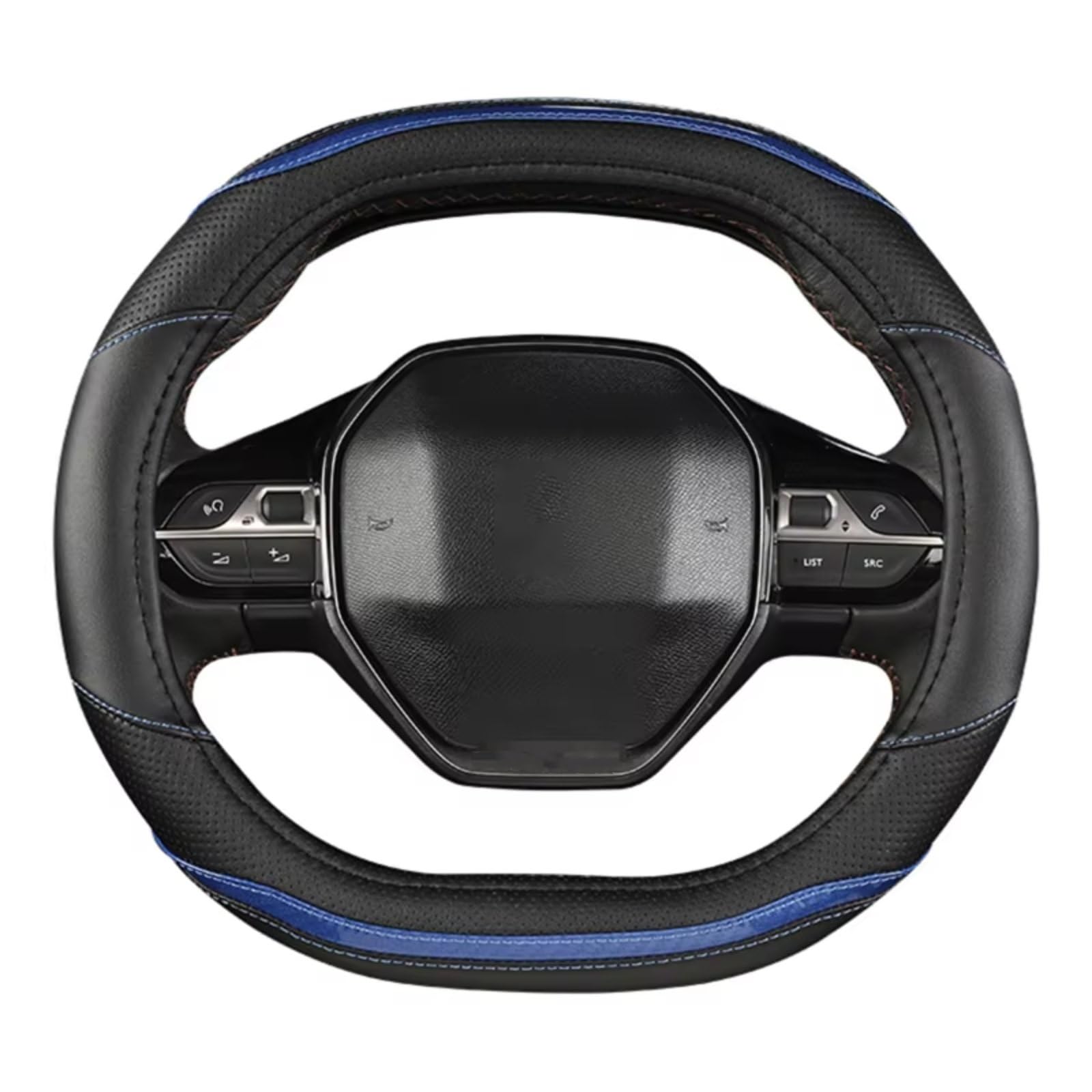 Innenzubehör Für Peugeot 3008 4008 5008 Auto Lenkrad Abdeckung Carbon Faser + PU Leder Auto Zubehör innen Auto Zierleiste(Blue) von IUKMRT