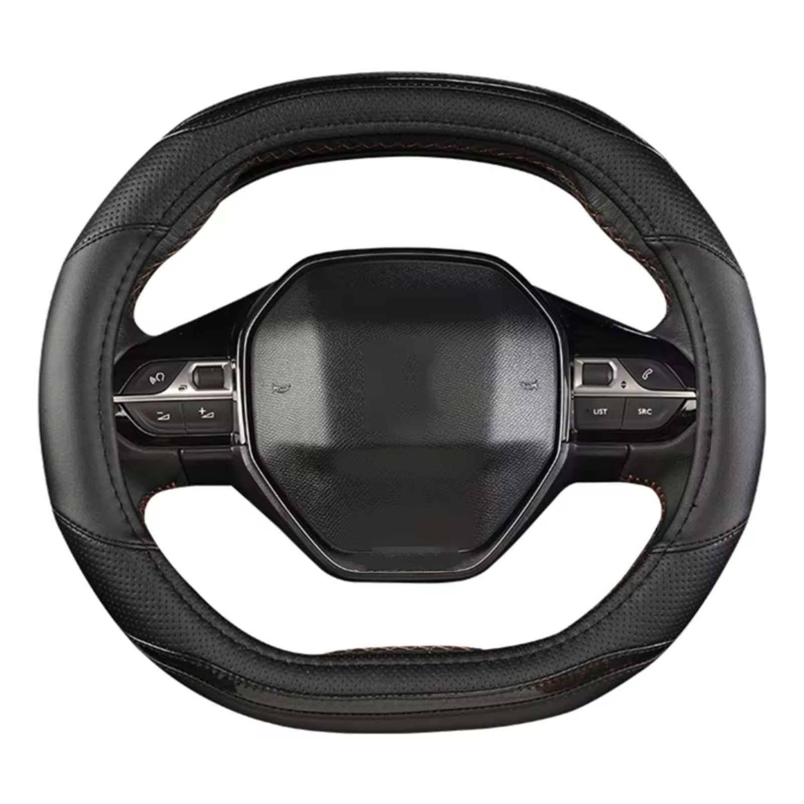 Innenzubehör Für Peugeot 3008 4008 5008 Auto Lenkrad Abdeckung Carbon Faser + PU Leder Auto Zubehör innen Auto Zierleiste(Schwarz) von IUKMRT