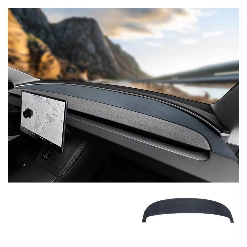 Innenzubehör Für Tesla für Modell 3 für Highland 2024-up Sonnenschutz Schutz Anti-UV Dash Matte Flanell Dashboard Abdeckung Pad Auto Zierleiste(Black Front Mat) von IUKMRT