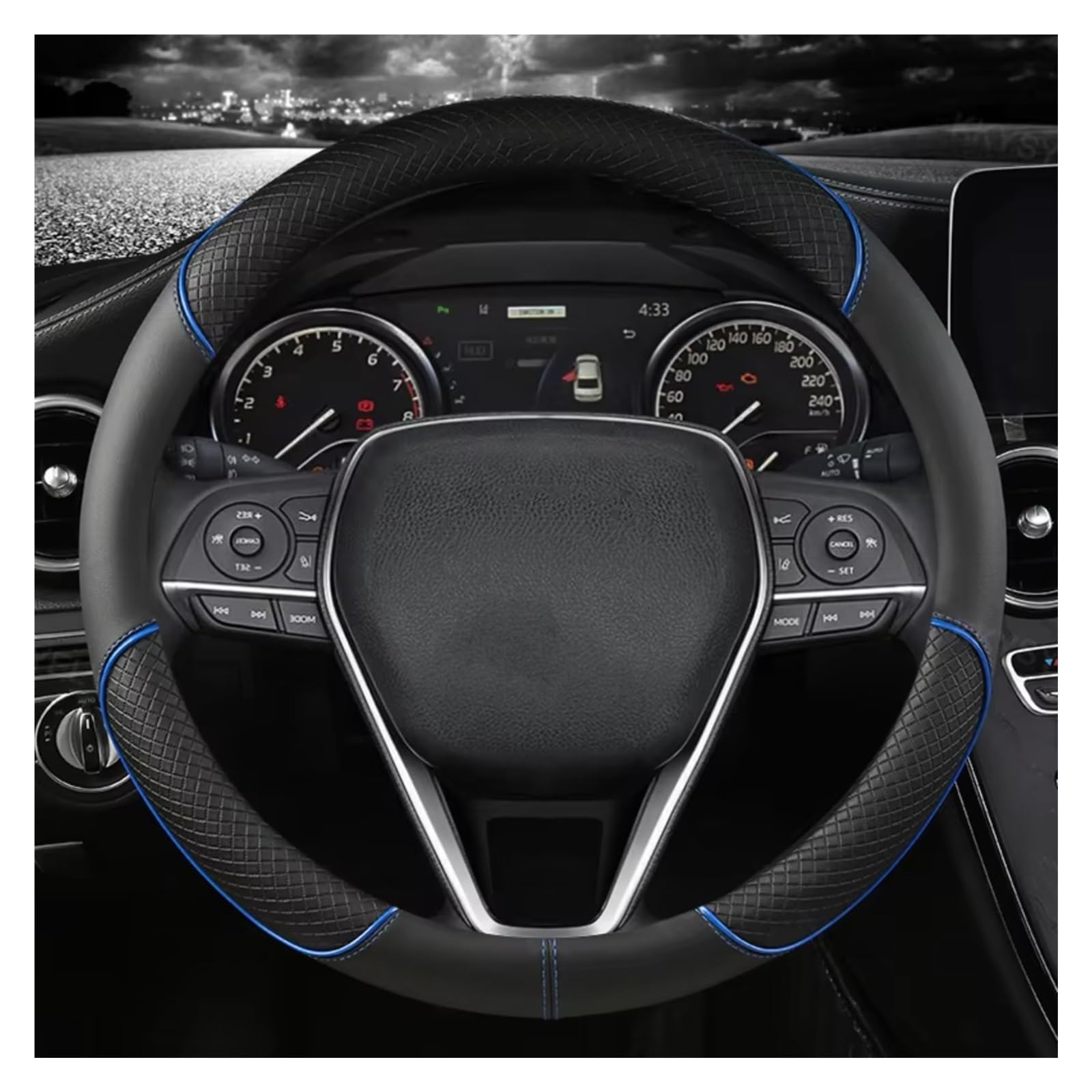 Innenzubehör Für Toyota Für Corolla Für Fortuner Für Sequoia Für Auris Für Avensis Für YARIS Auto Lenkrad Abdeckung Leder 38cm Auto Zierleiste(Blue) von IUKMRT