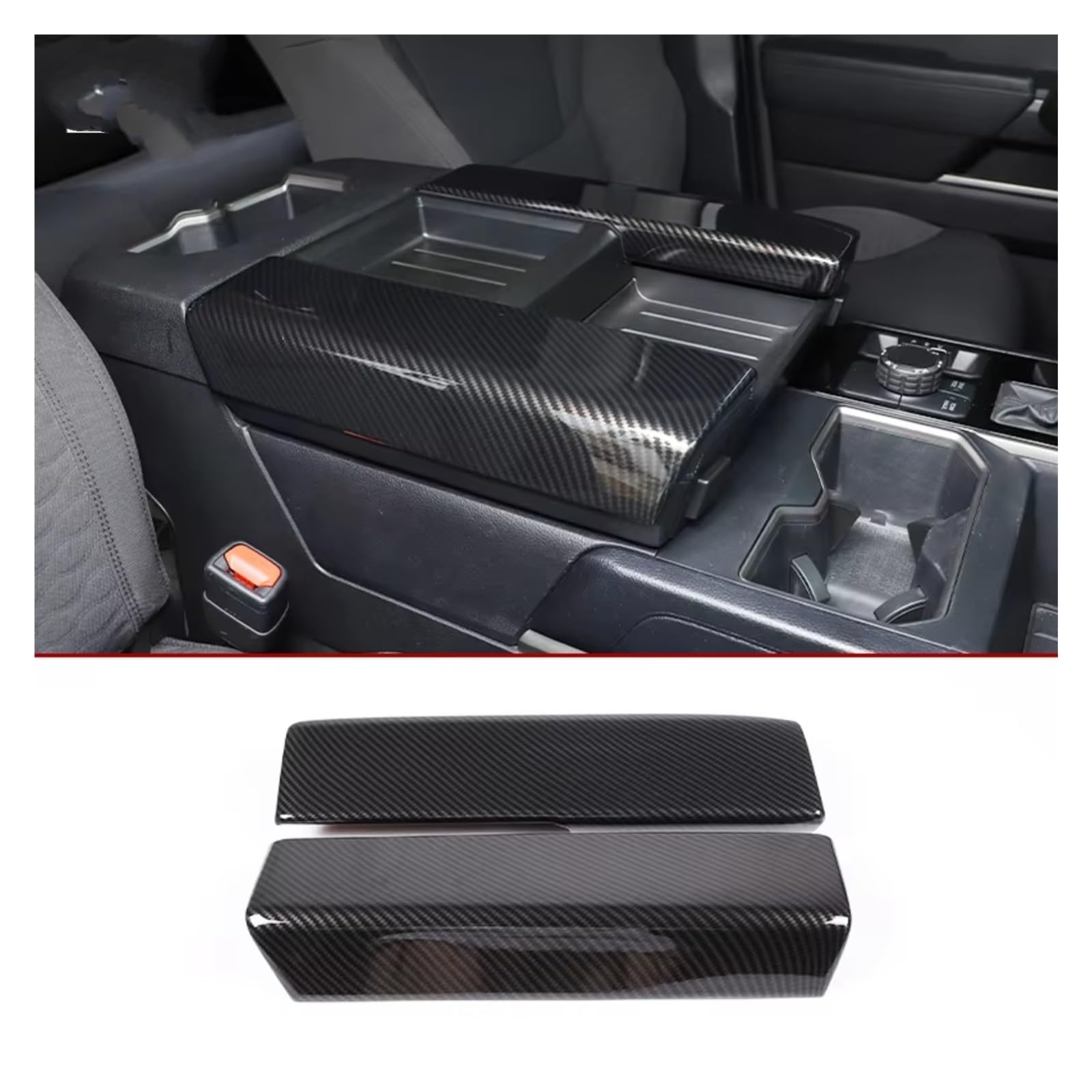 Innenzubehör Für Toyota Für Tundra Für Sequoia 2022 2023 ABS Auto Center Console Armlehne Box Schutzhülle Aufkleber Trim Auto Zierleiste(Carbon Fiber) von IUKMRT