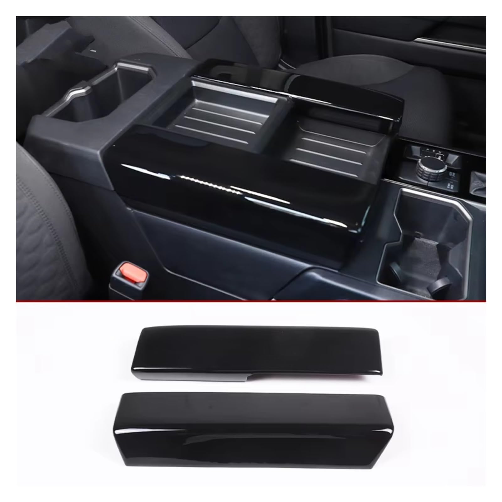 Innenzubehör Für Toyota Für Tundra Für Sequoia 2022 2023 ABS Auto Center Console Armlehne Box Schutzhülle Aufkleber Trim Auto Zierleiste(Gloss Black) von IUKMRT