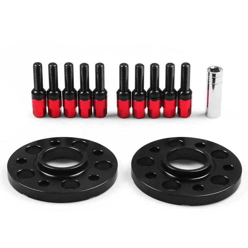 Spurverbreiterung Für Q5 SQ5 mit Kugelbolzen TT102127 15 mm 66,6 mm 5 x 112 mm Nabenzentrierte Spurverbreiterungen M14 x 1,5 konische Bolzen Auto Distanzscheiben(Red Bolts) von IUKMRT