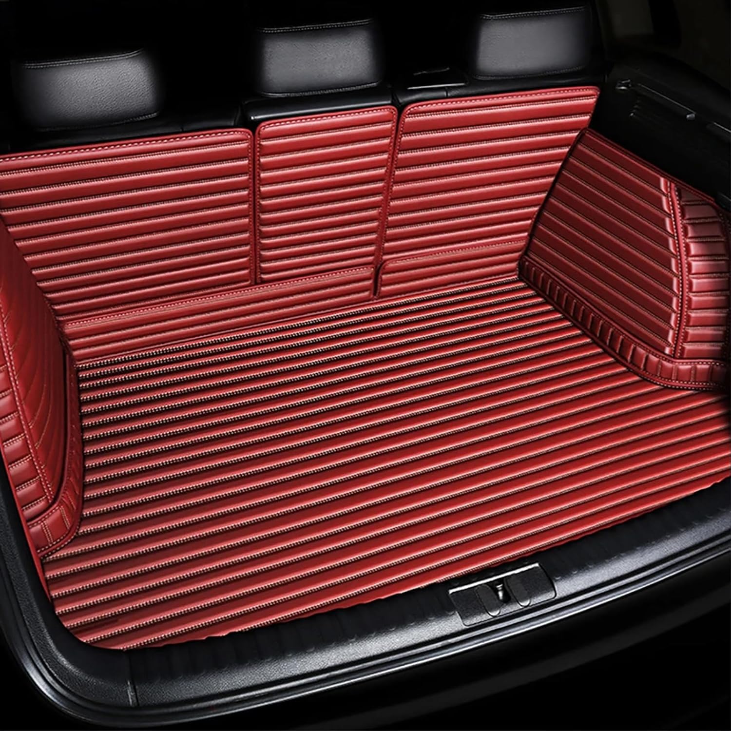 Auto-Leder-Kofferraummatte für V-W Polo VI Hatchback 2018-2023, vollständige Abdeckung Kratzfest rutschfest langlebig Kofferraumschutzmatte Autozubehör,G/Wine-Red von IUKTHHJOR