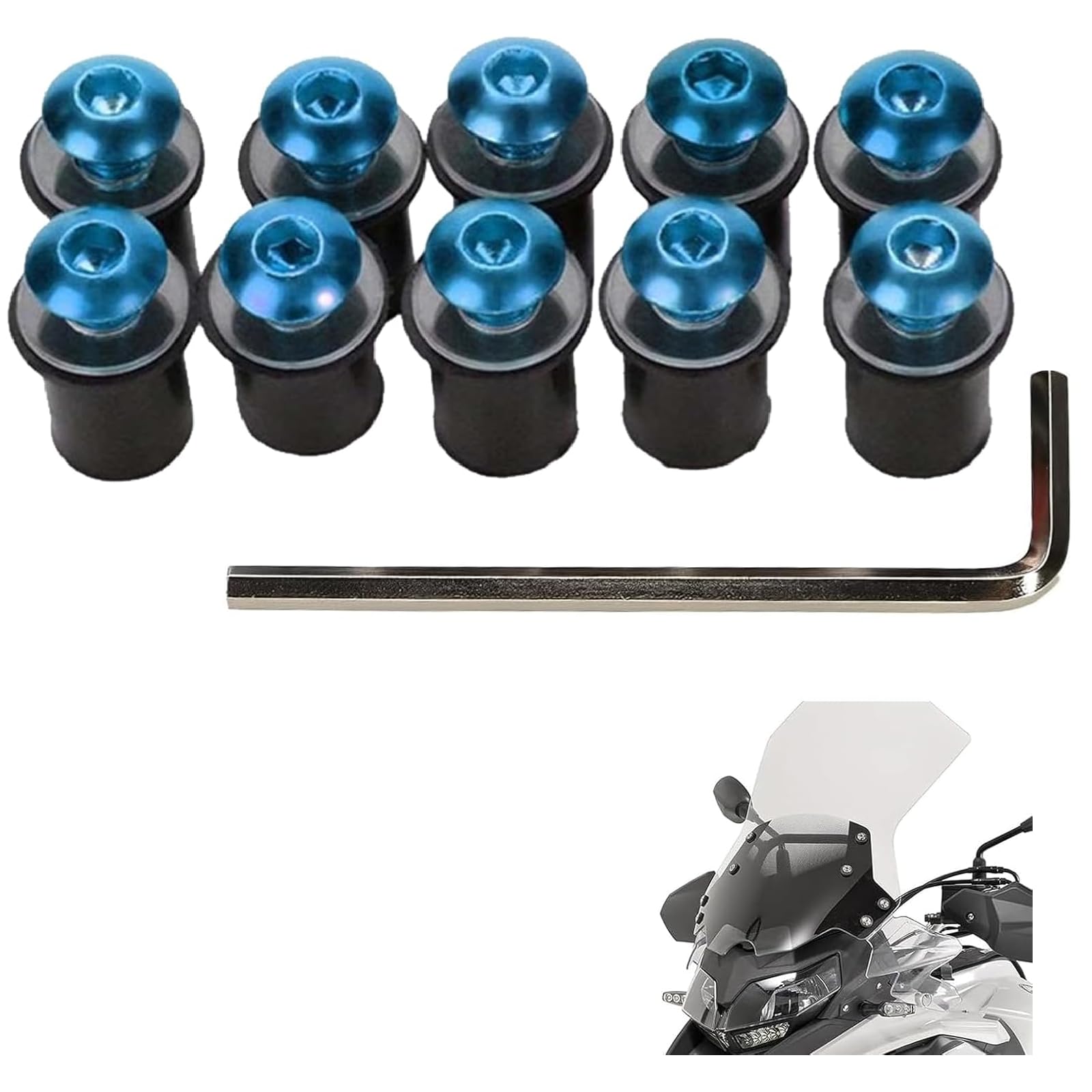 10 Stück M5 x 16mm Motorrad Windschutzscheibenschrauben Windschild Befestigung Schrauben Motorrad Windschutzscheiben Bolzen und Schrauben mit Schraubendreher Windschutzscheiben Befestigungssatz (Blau) von IUSOT