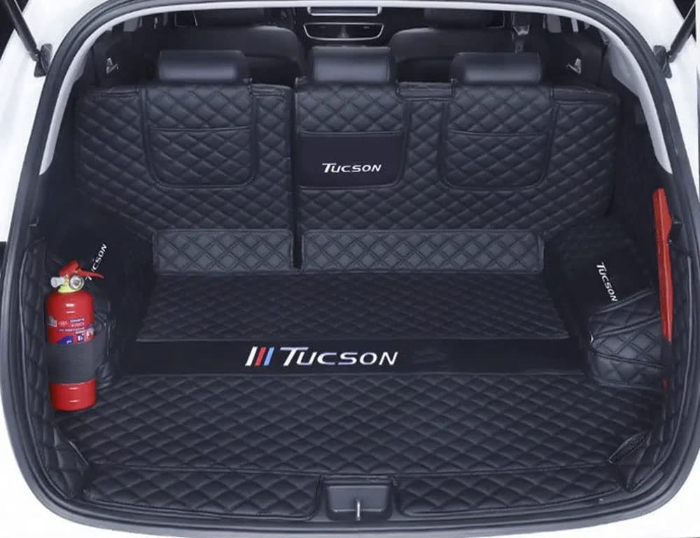 Dciustfhe Auto Kofferraummatte, für Hyundai Tucson 2015-2022 Leder Kofferraum Schutzmatte Antirutschmatte pflegeleicht Kratzfest abtrennbar zubehör,Full-wrap-Blackstyle von IUSOT