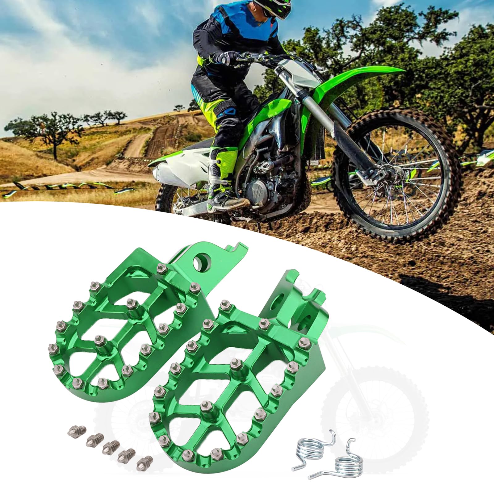 IUVWISN Dirt Bike Fußrasten Motorrad CNC Fußrasten Fußrasten Pedale für KLX450R KX250X KX450X KX250F KX250 KX450F KX450 CR125/250 CRF150R CRF250R CRF250X Grün von IUVWISN