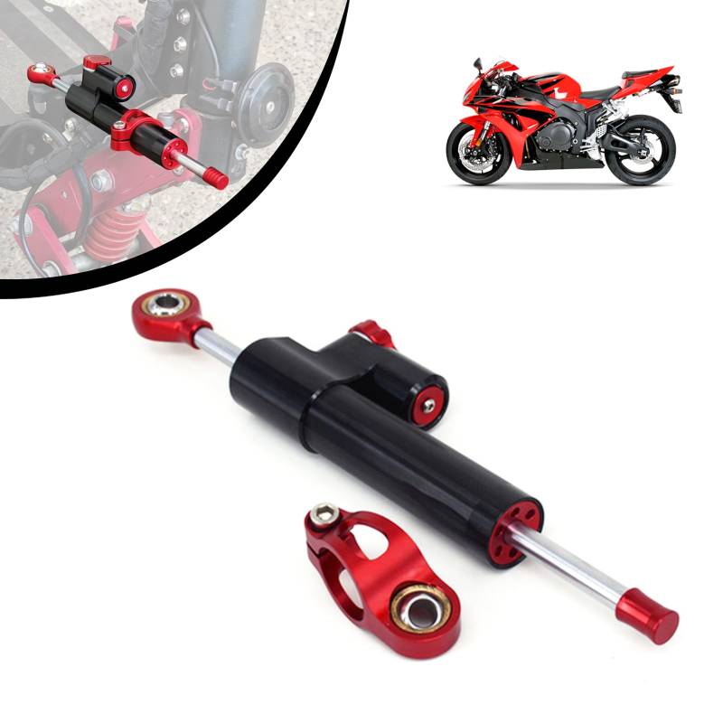 IUVWISN Motorrad Lenkungsdämpfer Stabilisator Universal Motorrad Einstellbare Stabilisatoren für ADV CBR600RR CBR1000RR CBR954RR Roller Schwarz-Rot von IUVWISN