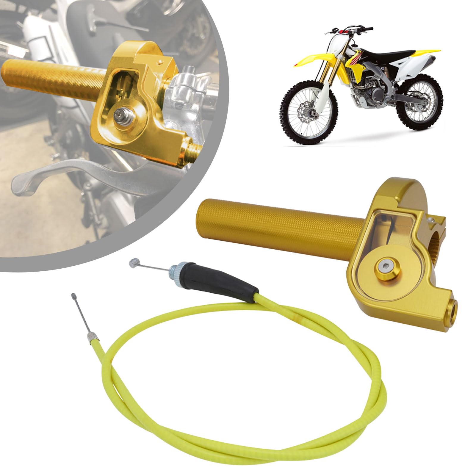 IUVWISN Motorrad Schnellgasgriff 7/8'' 22 mm Griffe Motorrad Gashebel mit Pit Bike Gaszug Universal für 50 110 125 150 200 250 cc Lenker Dirt Pit Bike ATV Mini Bike Golden von IUVWISN