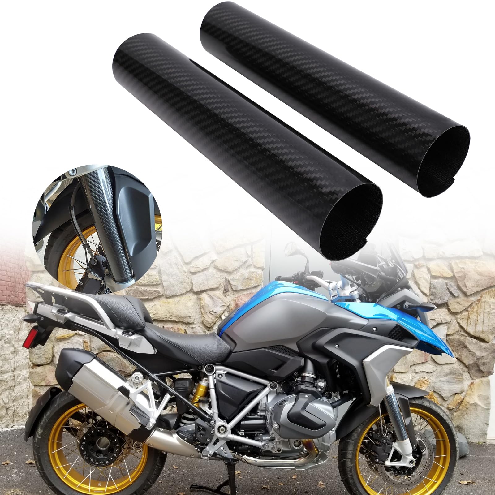 IUVWISN Motorrad-Vorderradgabelabdeckung, Carbonfaser, universeller Vorderradaufhängung, Gabelschutz, Staubschutz, Gabelgamaschen, 178 mm, für ADV, Pit, Dirtbike, Motocross, Enduro, Straßenrad von IUVWISN