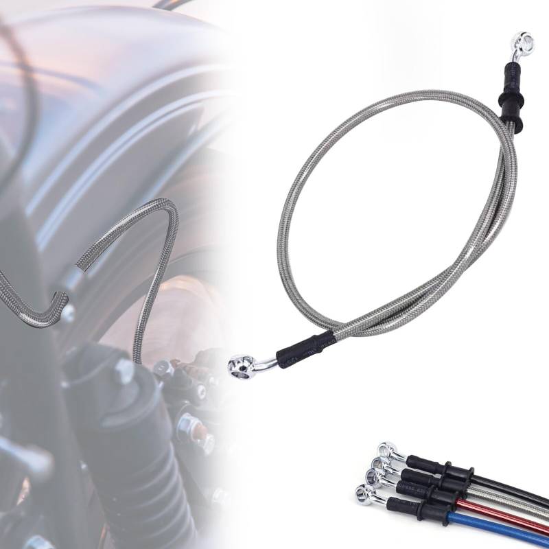 IUVWISN Stahlflex Bremsleitung Motorrad Hydraulic Brake Oil Hose 28 Grad M10 500-2000mm Universal für Pit Dirt Bike Motocross Street Bike ATV 900mm Silber von IUVWISN