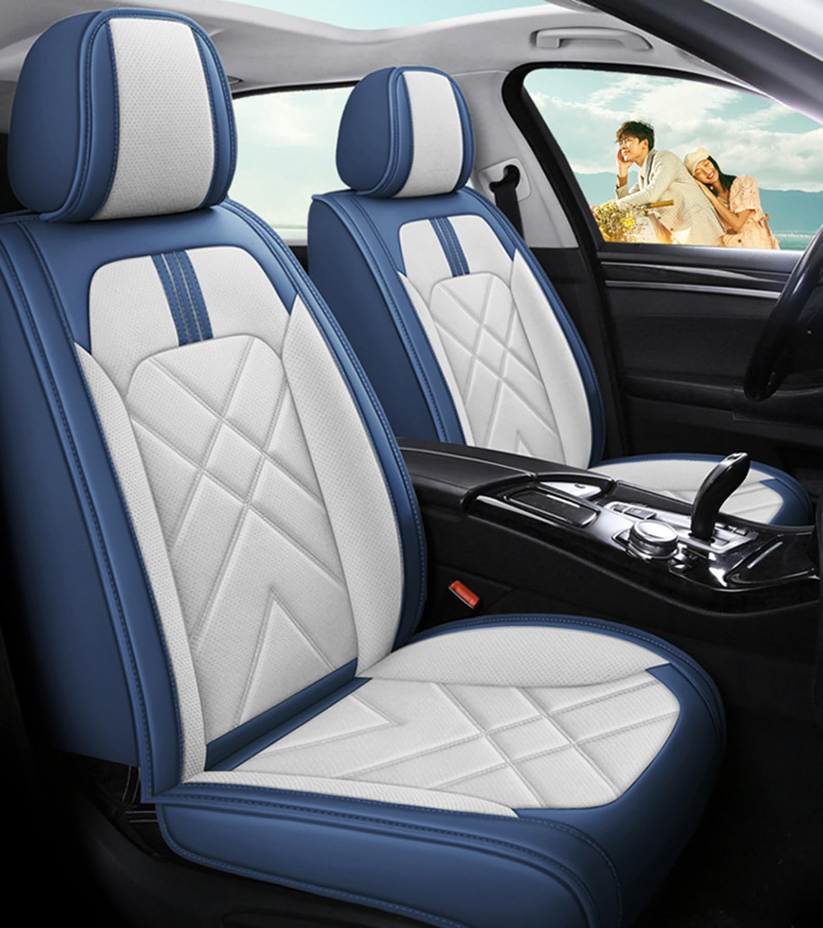 IUYIXWFP Volle Abdeckung Faux Leder Auto Sitzbezüge Voll Set, Automotive Seat Covers für Autos, SUVs Pick-up LKW, Auto Sitz Kissen, Sitzbezüge für 5 Sitze,A von IUYIXWFP