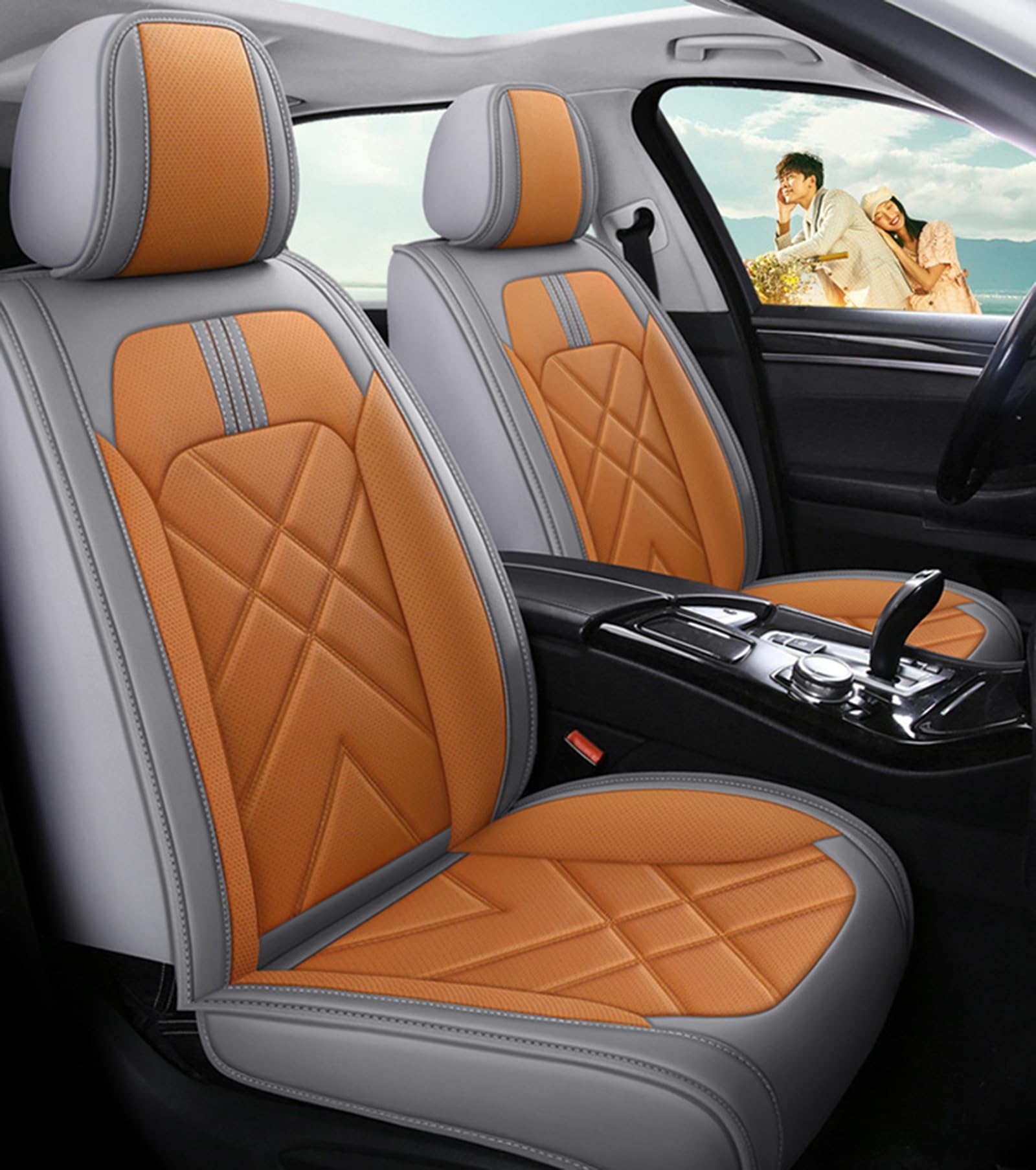 IUYIXWFP Volle Abdeckung Faux Leder Auto Sitzbezüge Voll Set, Automotive Seat Covers für Autos, SUVs Pick-up LKW, Auto Sitz Kissen, Sitzbezüge für 5 Sitze,B von IUYIXWFP