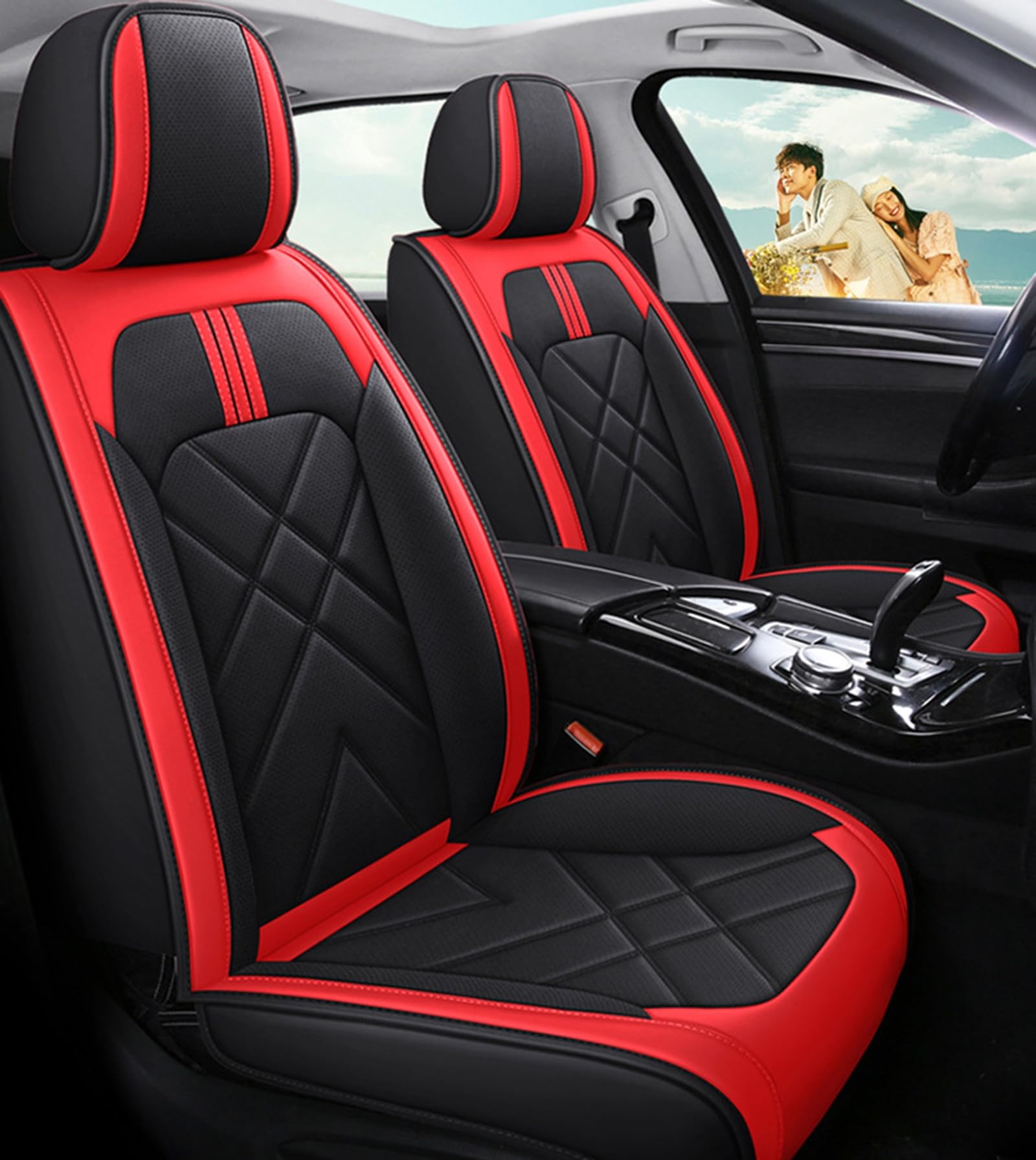 IUYIXWFP Volle Abdeckung Faux Leder Auto Sitzbezüge Voll Set, Automotive Seat Covers für Autos, SUVs Pick-up LKW, Auto Sitz Kissen, Sitzbezüge für 5 Sitze,C von IUYIXWFP