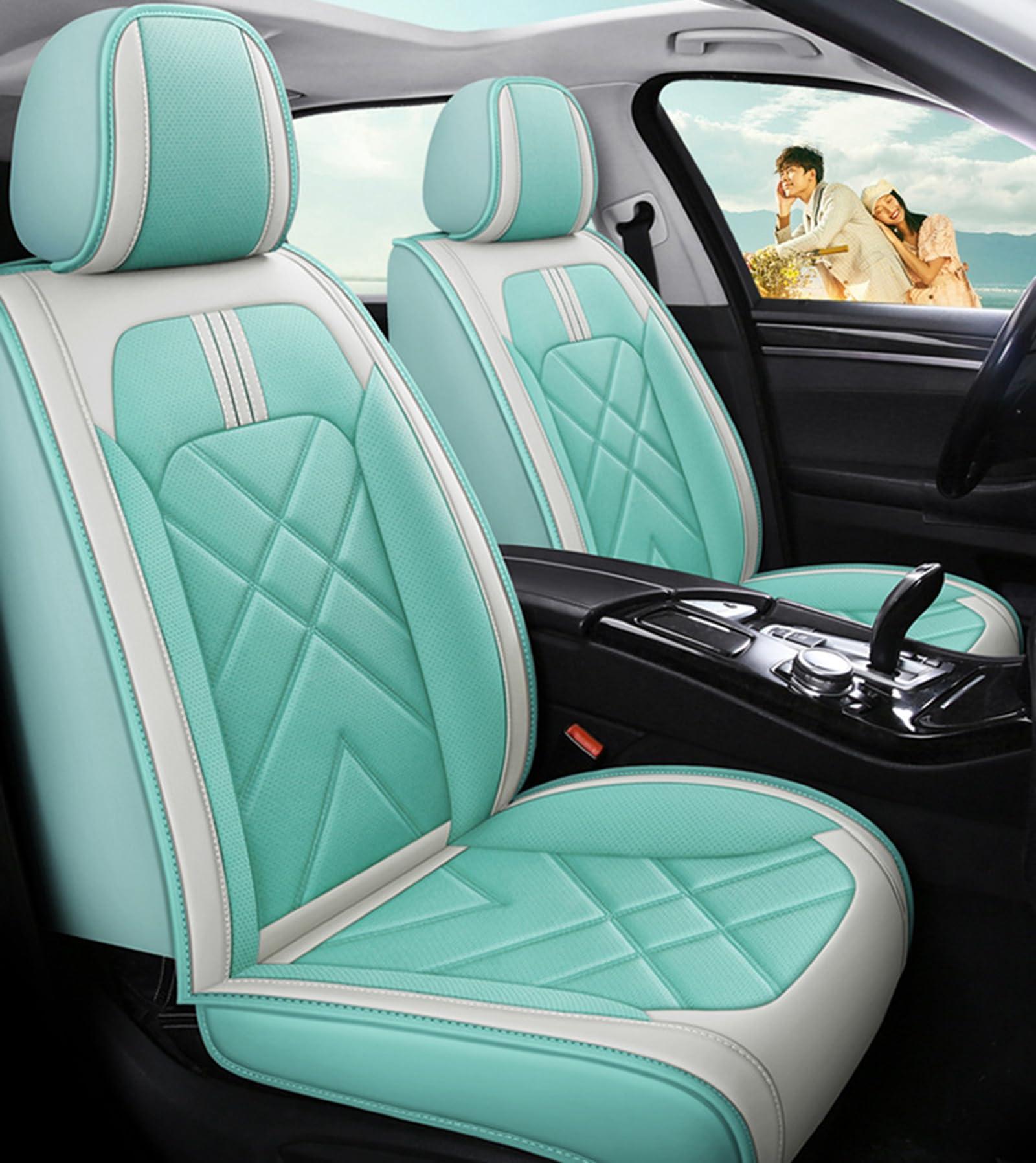 IUYIXWFP Volle Abdeckung Faux Leder Auto Sitzbezüge Voll Set, Automotive Seat Covers für Autos, SUVs Pick-up LKW, Auto Sitz Kissen, Sitzbezüge für 5 Sitze,D von IUYIXWFP