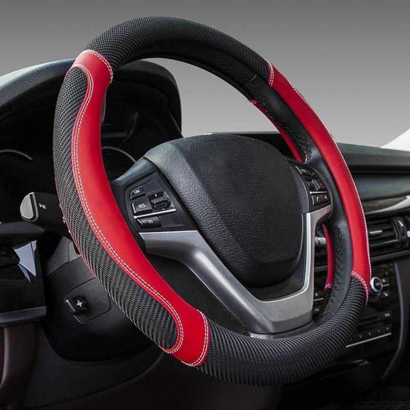 Lenkradbezug Auto für Mazda MX-5 MX5 RF ND NC NB NA 1989-2023, Lenkrad Abdeckung Anti Rutsch 37-38cm, Universal Auto Lenkradschutz Mode Autozubehör,Red-Mesh Cloth von IVQOYTTV