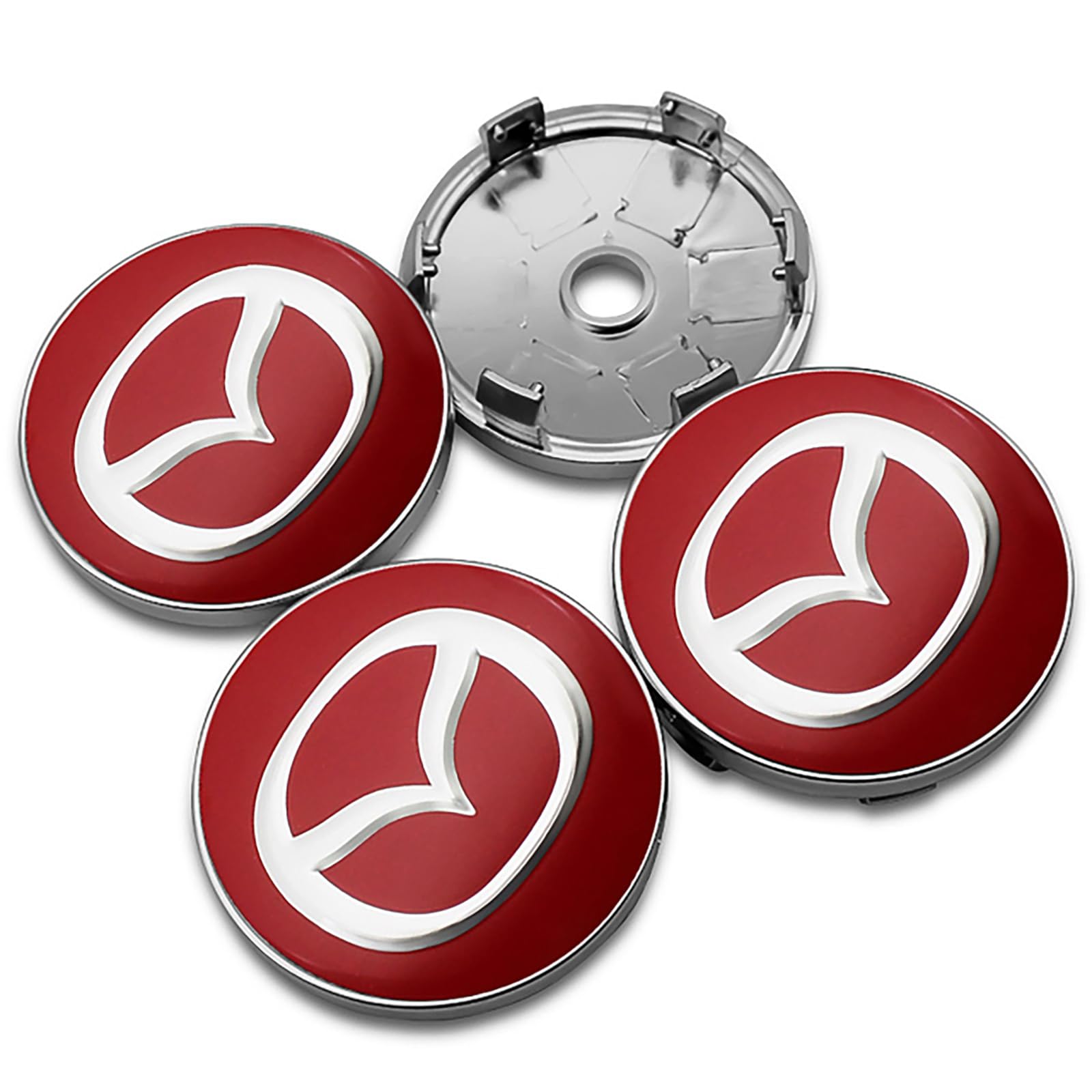 Pack of 4 Hub Caps für Mazda 2 3 5 6 323 626 Cx5 RX8 MX5 Atenza Axela 60mm, Car Wheel Centre Caps Alloy Wheel Rim Caps Hub Cap für Wheel Caps, Car Decoration Badge Accessories,A-Red von IVYARD