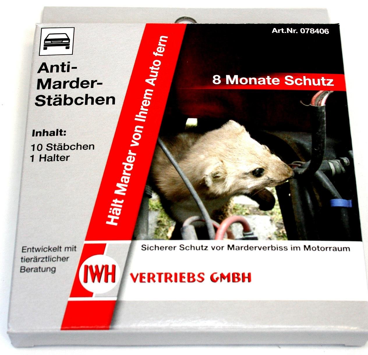 IWH - Anti-Marder-Stäbchen | Marderschutz für Auto Bremsschläuche uvm. | Stäbchen für Marderabwehr mit bis zu 4 Wochen Schutz | Inhalt: 10x Marderabwehr-Stäbchen mit Halterung von IWH