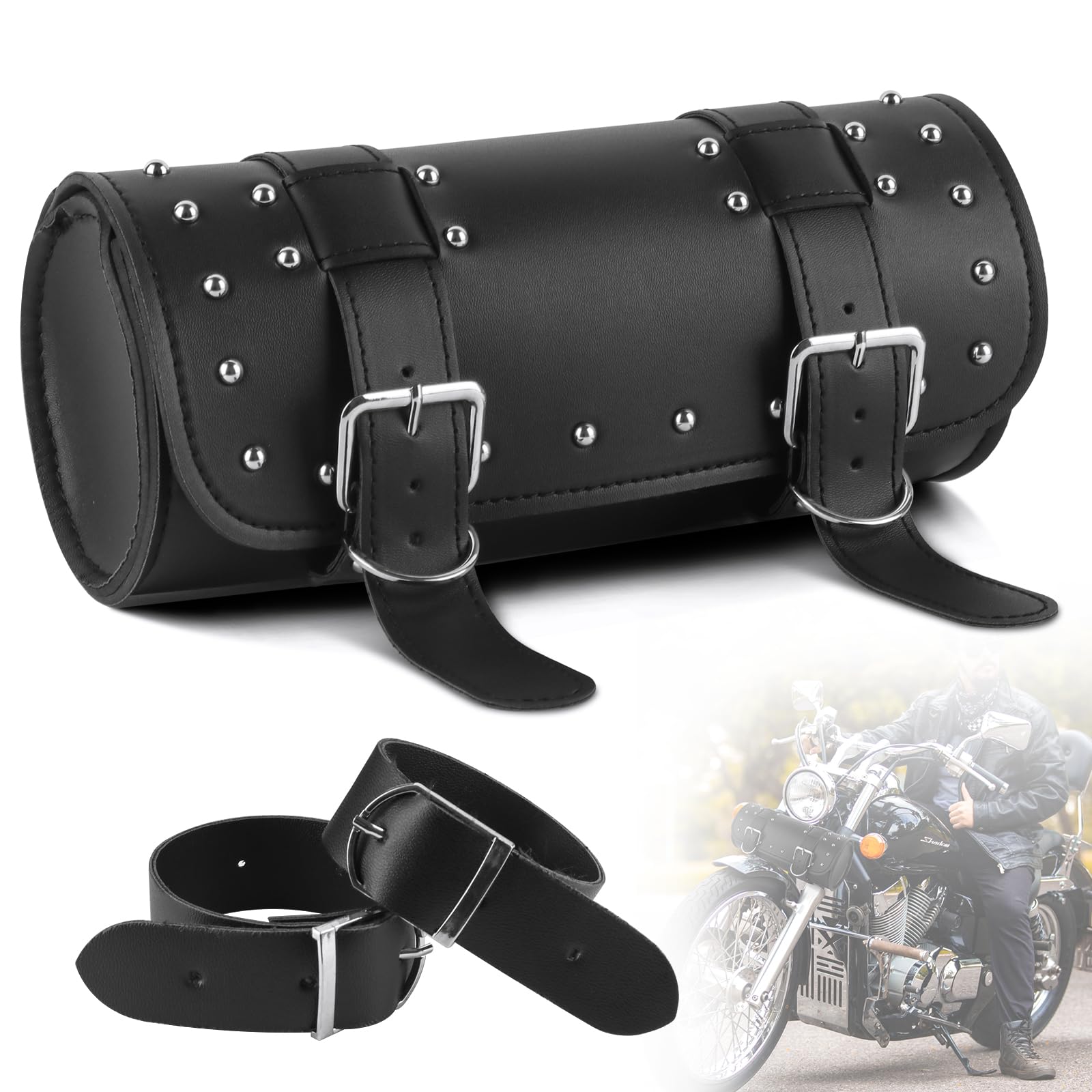 IWILCS Universal Motorrad Satteltasche, Motorrad Werkzeugtasche, Motorrad PU Leder wasserdichte Werkzeugtasche, Runde Sattel Taschen, Modische Motorrad Aufbewahrungstasche, Schwarz von IWILCS