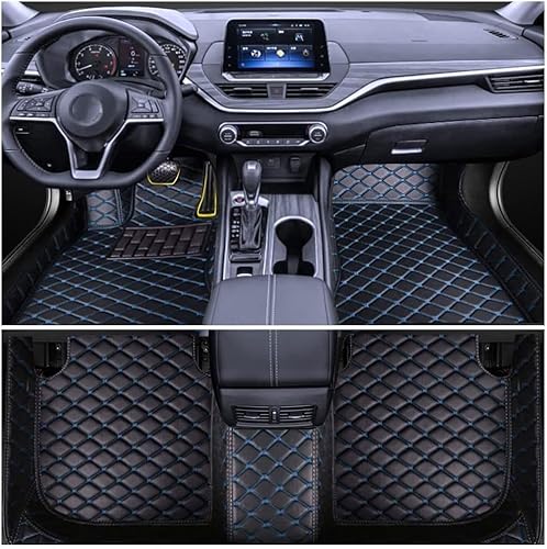 Anpassen Leder Auto Fußmatten Passt für VW Golf 8 2021~2022, Leder Autoteppich 3D All-Inclusive-Stil Automatte vorn und hinten(Links Fahren,D Black Blue Thread von IXITAB