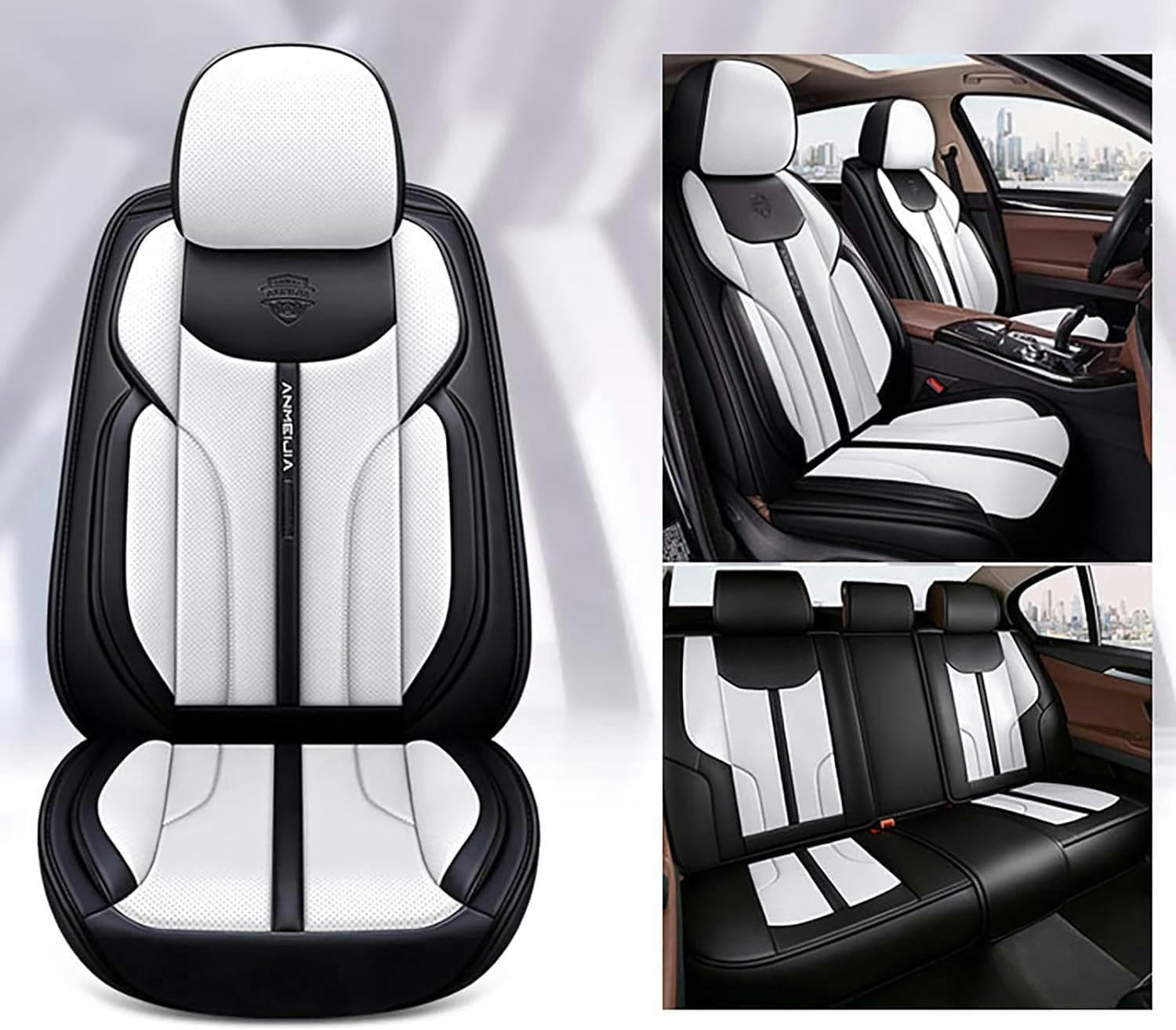 IXITAB Sitzbezüge Auto Autositzbezüge Universal Set für Audi A1 A3 A4 A5 A6 A7 A8 A4L A6L A8L Q2 Q3 Q5 Auto Zubehör,Schwarzweiß von IXITAB