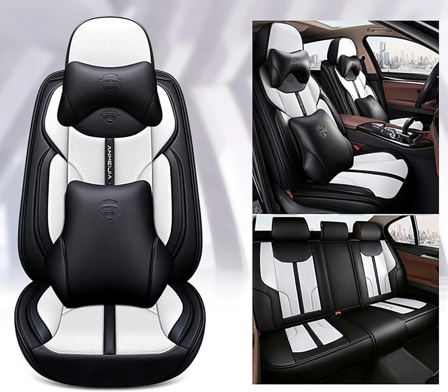 IXITAB Sitzbezüge Auto Autositzbezüge Universal Set für Mitsubishi Outlander 2019 2020 Auto Zubehör,Schwarz-Weiß-Luxus von IXITAB