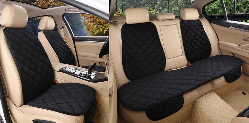 IXITON Universal Flannel Car Seat Cushion,Comfortable Car Seat Protector,Flannel Car Seat Pad with Non-Slip Bottom to Relieve Hip Pressure (schwarz, 7Stück(4Stück Rückenkissen+3Stück Sitzkissen)) von IXITON