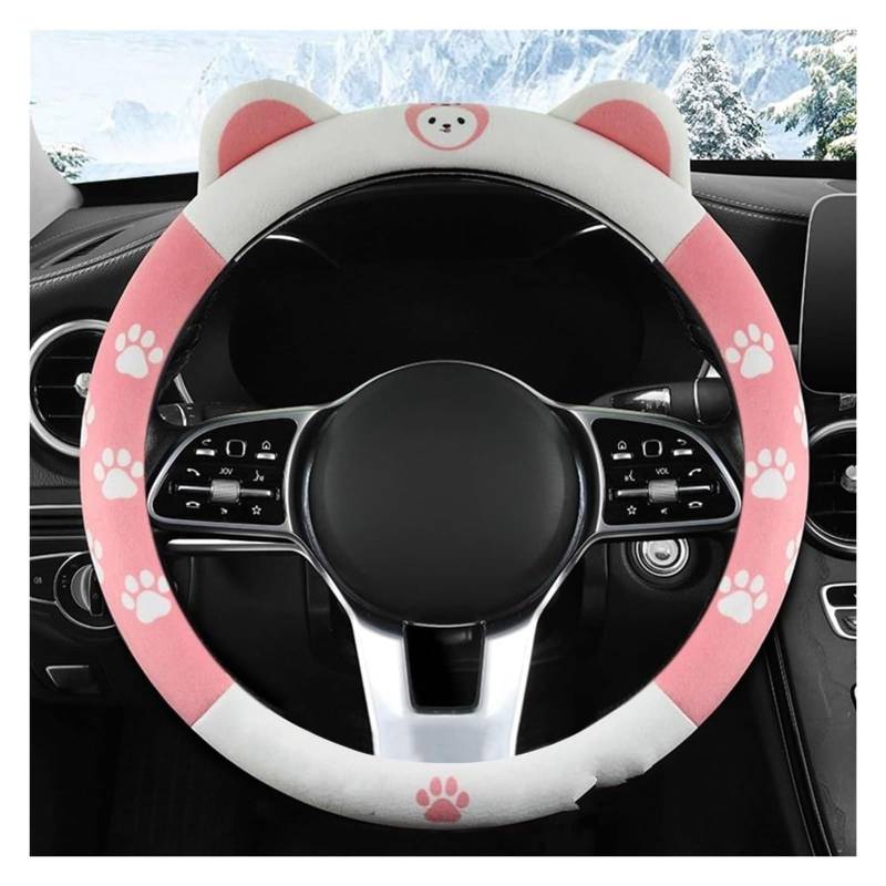 IZQLTWKR Lenkradbezüge Für Plüsch Auto Lenkrad Abdeckung Winter Warme Auto Handschuh Abdeckung Universal Weiche Auto Zubehör Lenkrad Schutz(Pink-Round) von IZQLTWKR