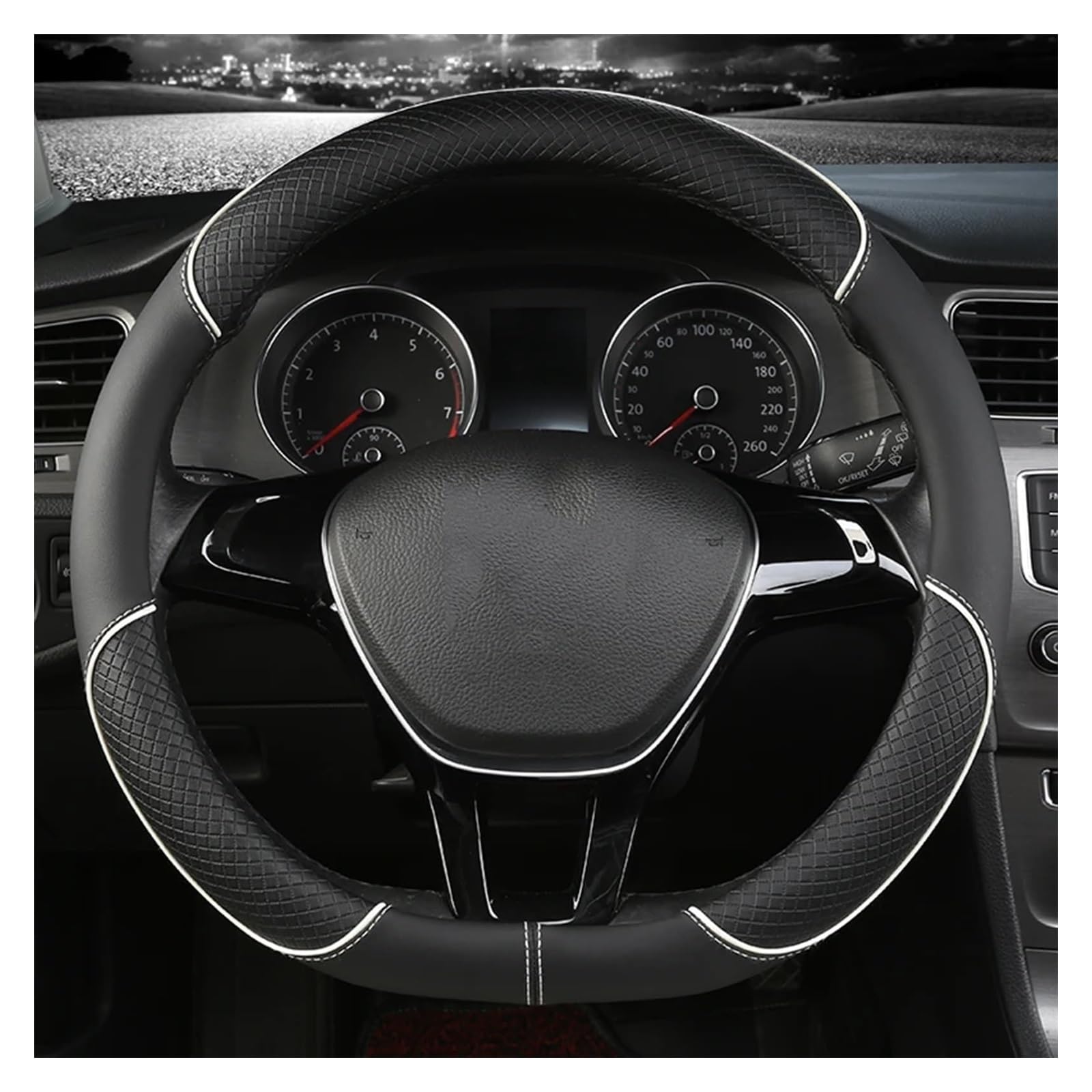 IZQLTWKR Lenkradbezüge Für Vauxhall Für Corsa E 2014-2019 Carbonfaser-Leder Ultradünne Schweißabsorbierende Auto-Lenkradabdeckung(Blackwhite,D) von IZQLTWKR