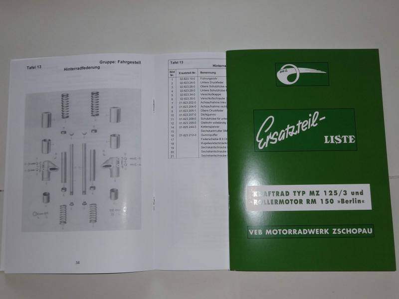 Ersatzteilliste MZ RT 125/3 und Rollermotor RM 150 IWL Berlin von Ich