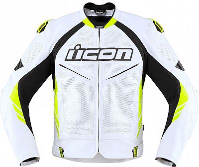 Icon Hypersport-2 Prime, Lederjacke - Weiß/Schwarz/Neon-Gelb - 52 von Icon