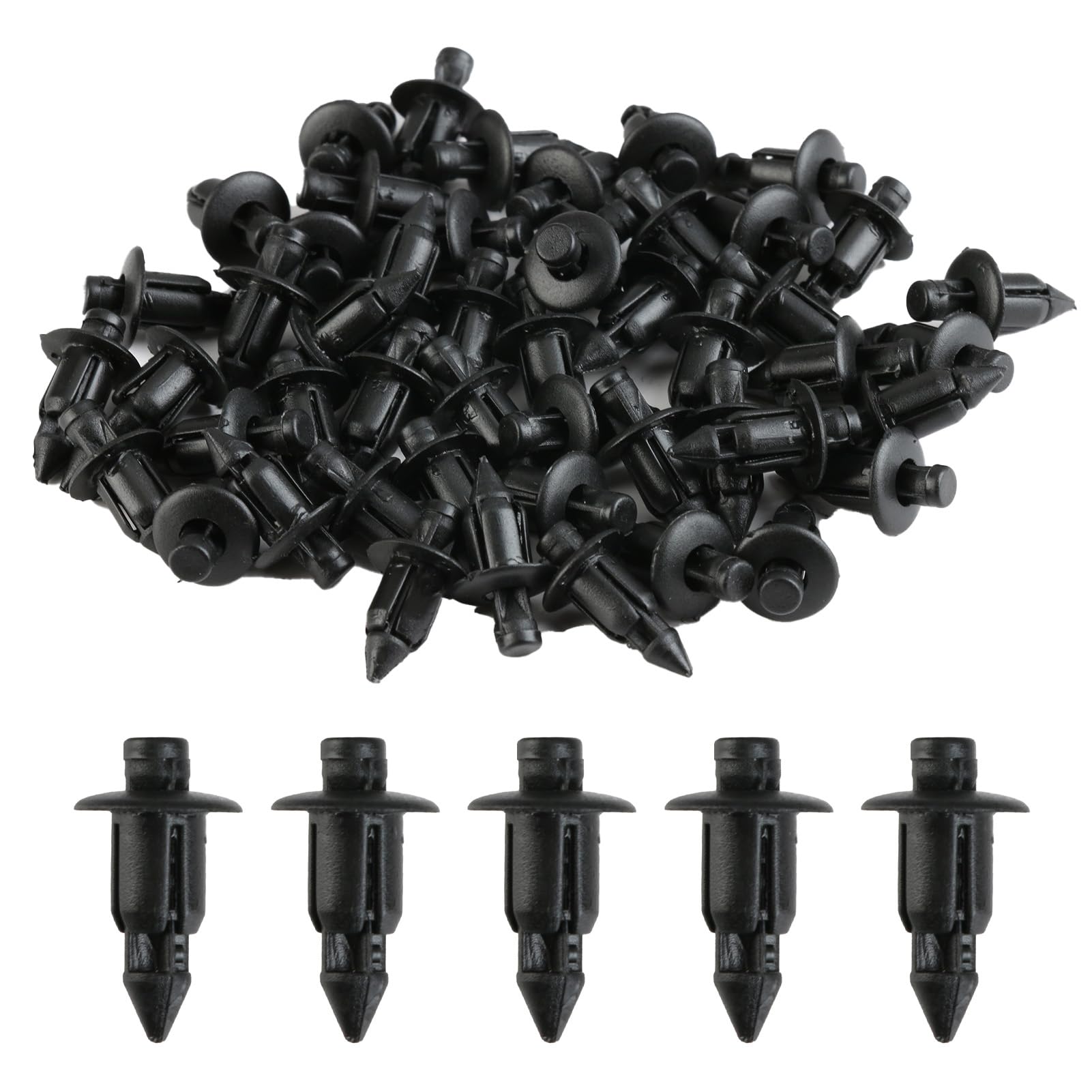 50 Stück 6 mm Kunststoffnieten Spritzschutz-Befestigungsclips, Kunststoff-Nieten-Verkleidungs-Verkleidungs-Clips, Spreiznieten 6mm Ersatz für Auto, Honda, Yamaha, Suzuki, Kawasaki, Schwarz von Icywink