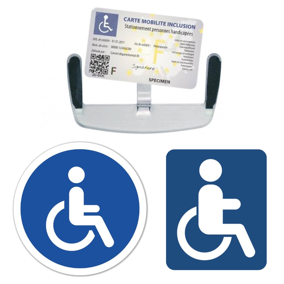 Idée pro mobilité Handicap-Set – 1 CMI-Kartenhalter, 1 Aufkleber für Handicap, rund, 1 Aufkleber für Handicap, rechteckig, hergestellt in Frankreich von Idée pro mobilité