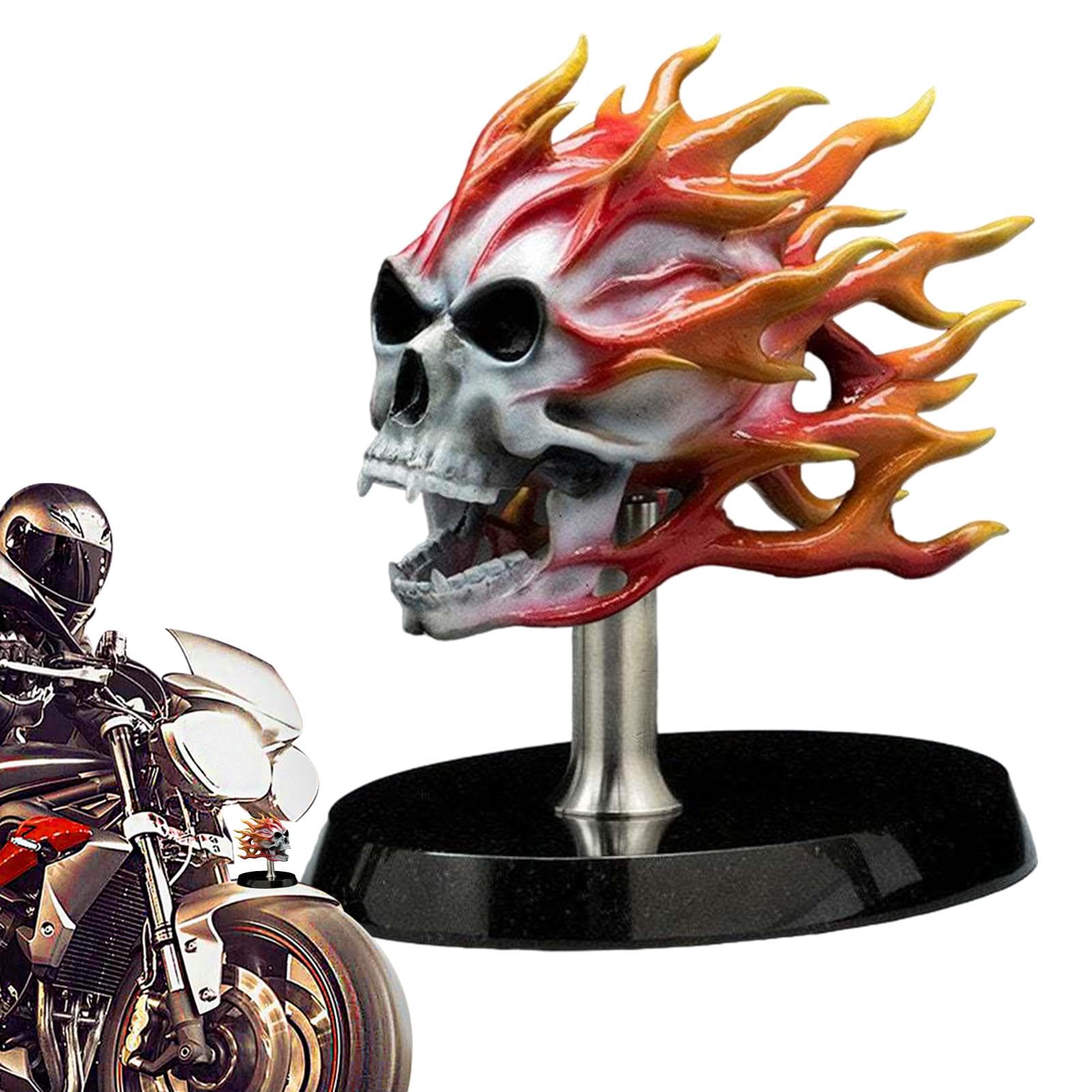 Idezek Totenkopf-Statue für Motorrad, Skelett-für Motorrad,Motorrad Punk Totenkopf Statue | Vorderrad-Flammenschädel-, einzigartige Motorrad-Schädel-Figur für Männer, Väter, Ehemänner von Idezek