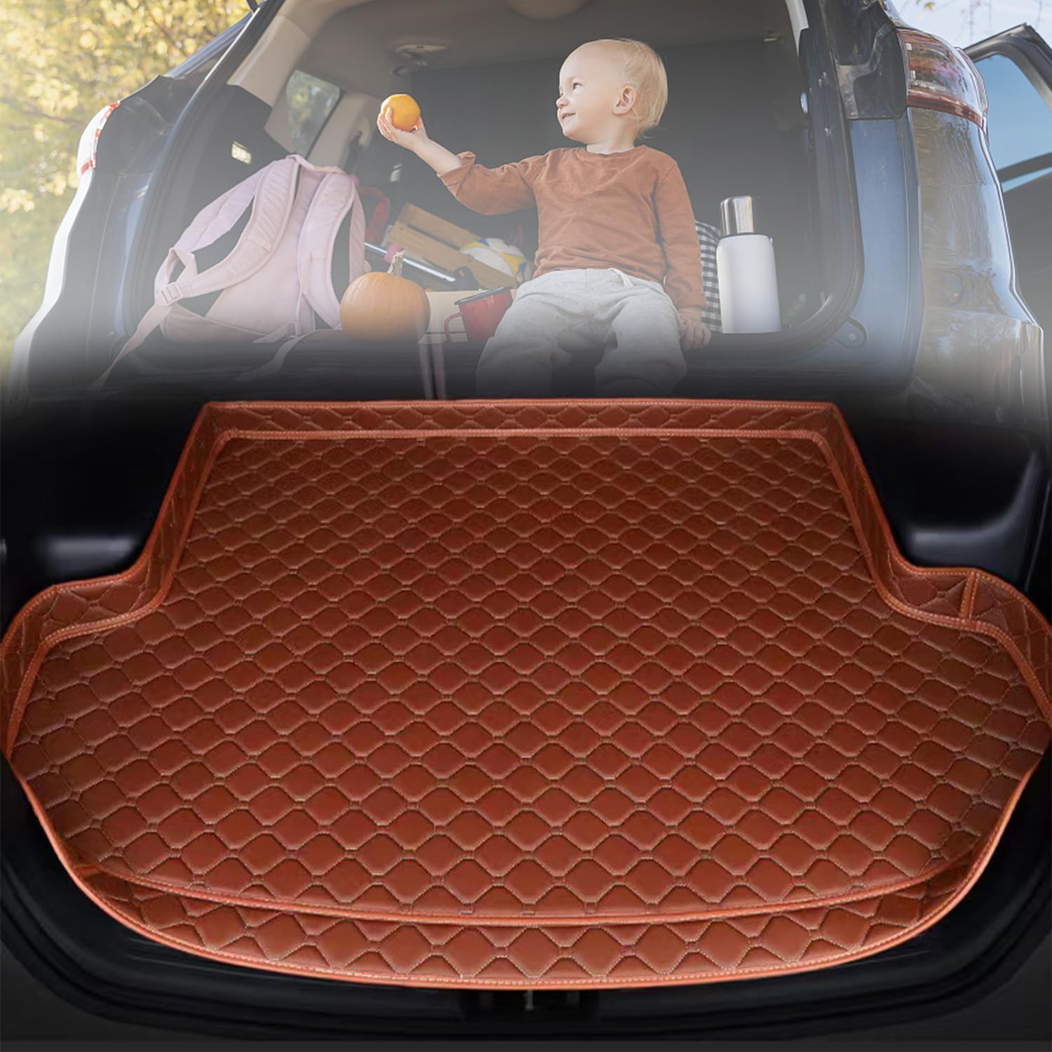 Auto Leder Kofferraummatte für Beetle (Typ 5C /A5) 2012-2019, rutschfest Kofferraumteppiche Innenmatte, Kofferraumwanne Teppich, Brown von IhLux