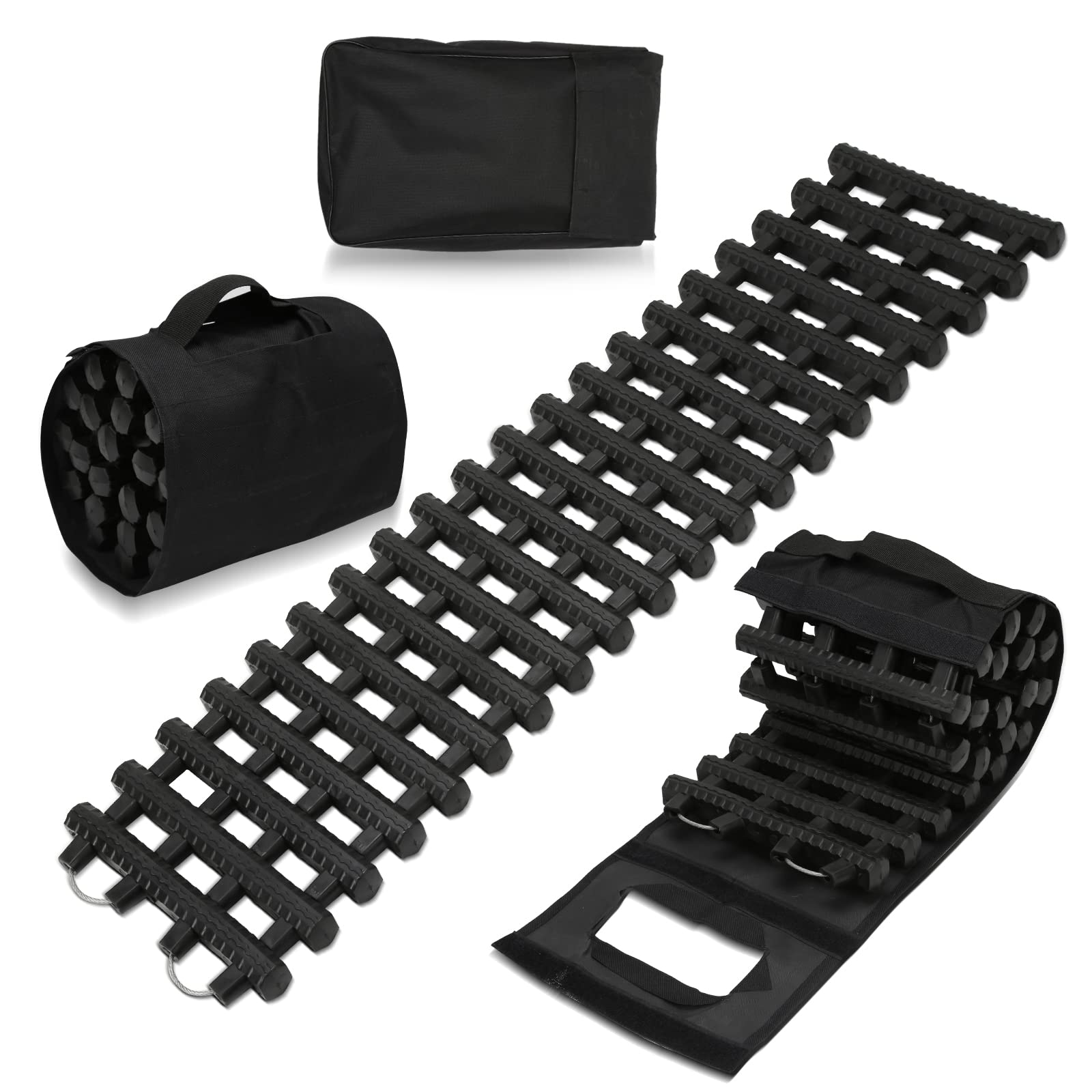 Ikodm 80 x 21 cm Auto Anfahrhilfe, 2er-Set Traktionshilfe, Schwerlast Gummi Anfahrtshilfe Set, Traktionsmatte mit Tragetasche, Offroad Anfahrmatte Sandblech für Schnee, EIS, Schlamm von Ikodm