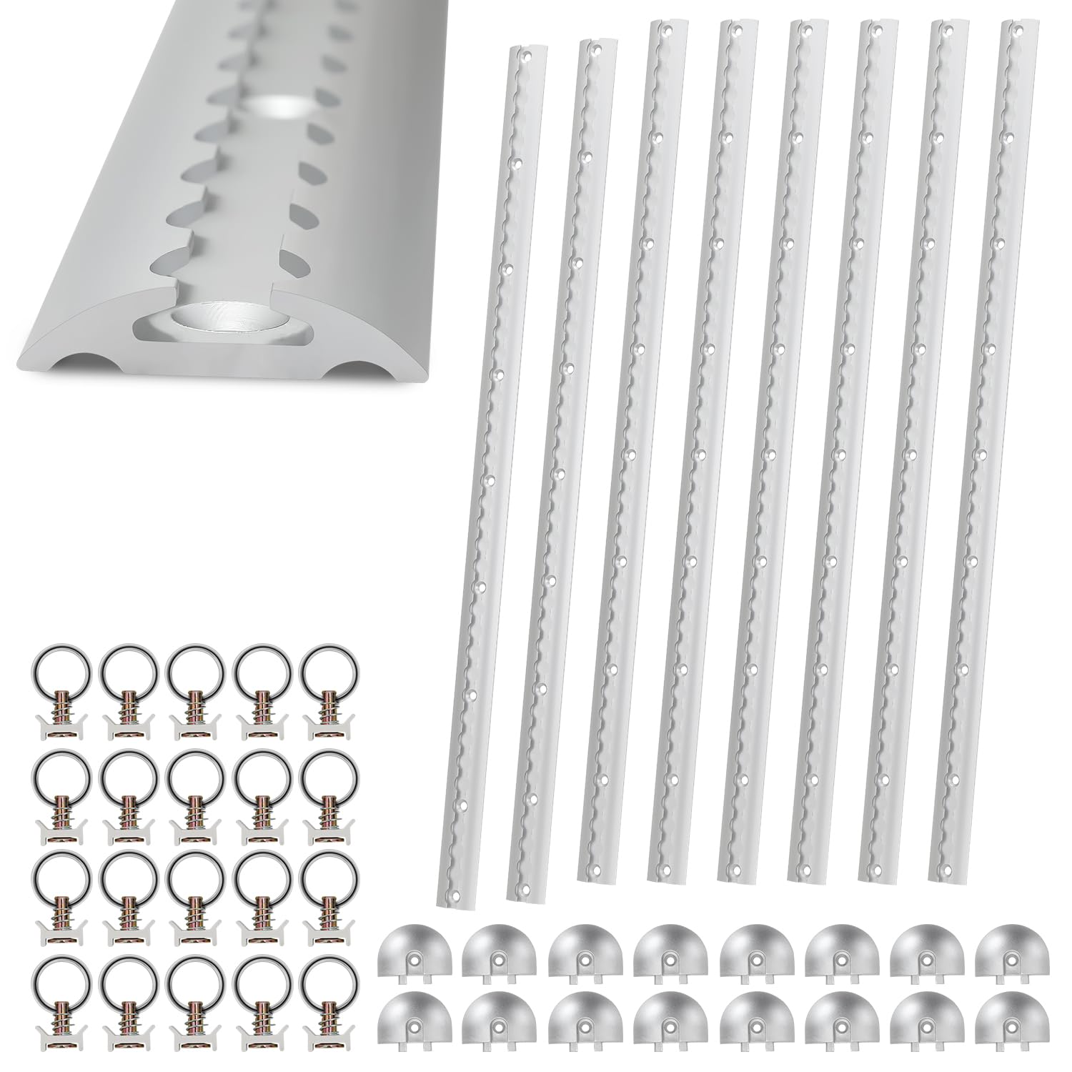 Ikodm Airlineschiene Aluminium 8x1 m,Zurrschienen Runde Halbrunde Form,Airlineschienen Set mit 20 Airlineschienen-Fitting-Ring 16 Airlineschiene Endkappe,für Wohnmobile,LKW von Ikodm