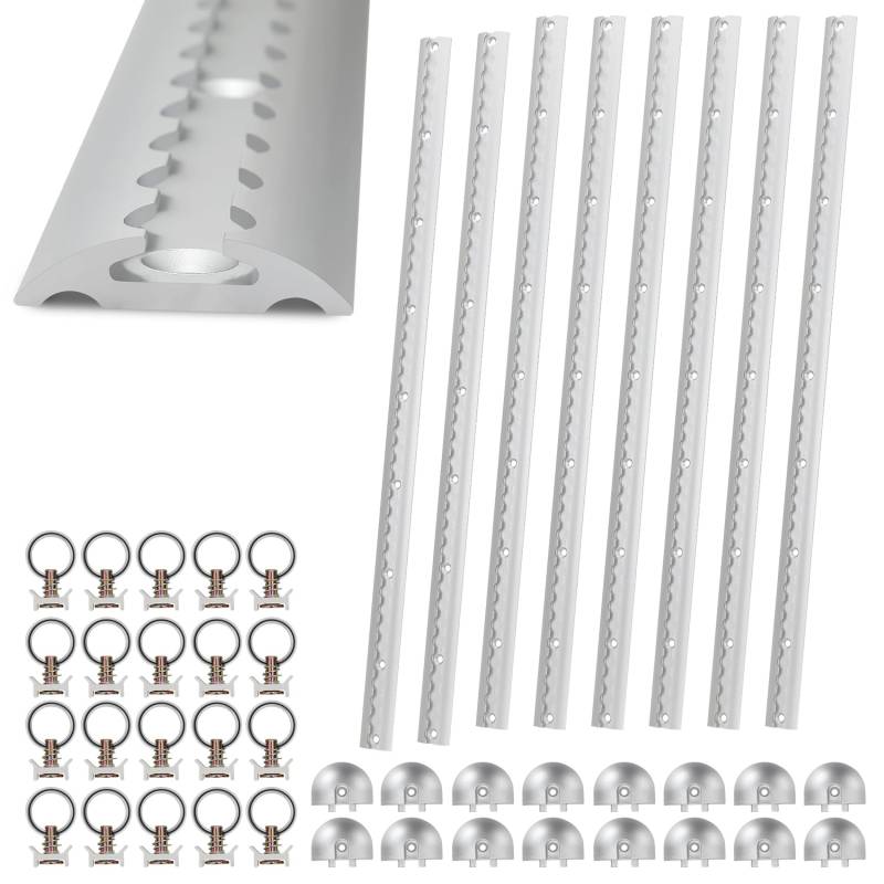 Ikodm Airlineschiene Aluminium 8x1 m,Zurrschienen Runde Halbrunde Form,Airlineschienen Set mit 20 Airlineschienen-Fitting-Ring 16 Airlineschiene Endkappe,für Wohnmobile,LKW von Ikodm