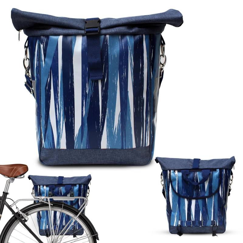 IKURI Fahrradtasche für Gepäckträger Satteltasche Einzeltasche Packtasche, abnehmbar, mit Tragegurt zum Umhängen, aus Plane, Unisex, Wasserdicht - Modell Indigo von Ikuri