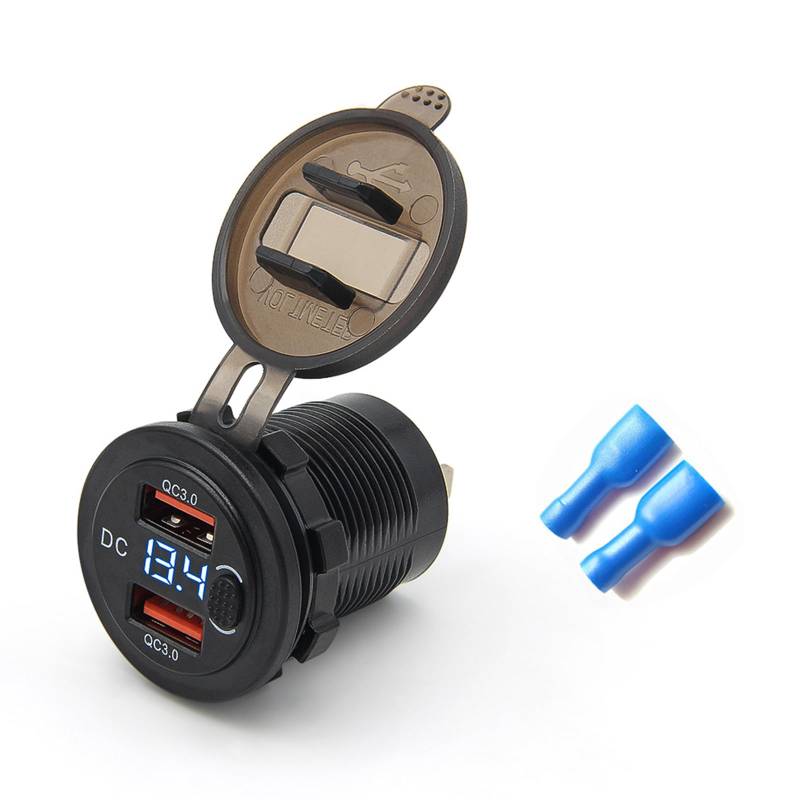 Illkjasfc Fortschrittlicher Doppelter QC3.0-Autoladebuchsenadapter Wasserdichter USB Schnellladen Mit Spannungsmonitoren Und Schaltern 12 V/24 V von Illkjasfc