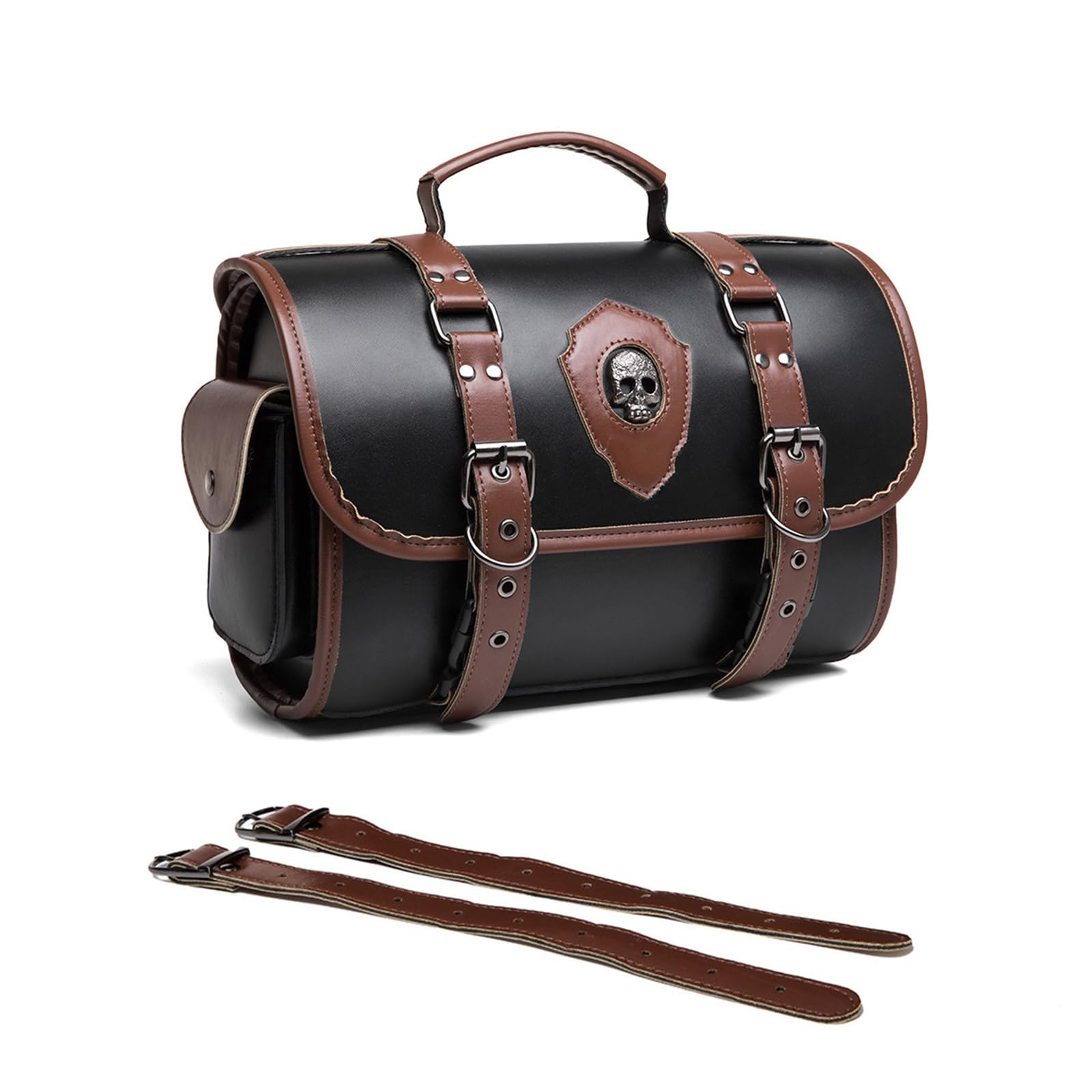 Illkjasfc PU Seitentasche Reisegepäck Aufbewahrungstasche Werkzeugtasche Mit 2 Riemen Über Satteltasche Retro Stil Satteltasche Schwarz von Illkjasfc